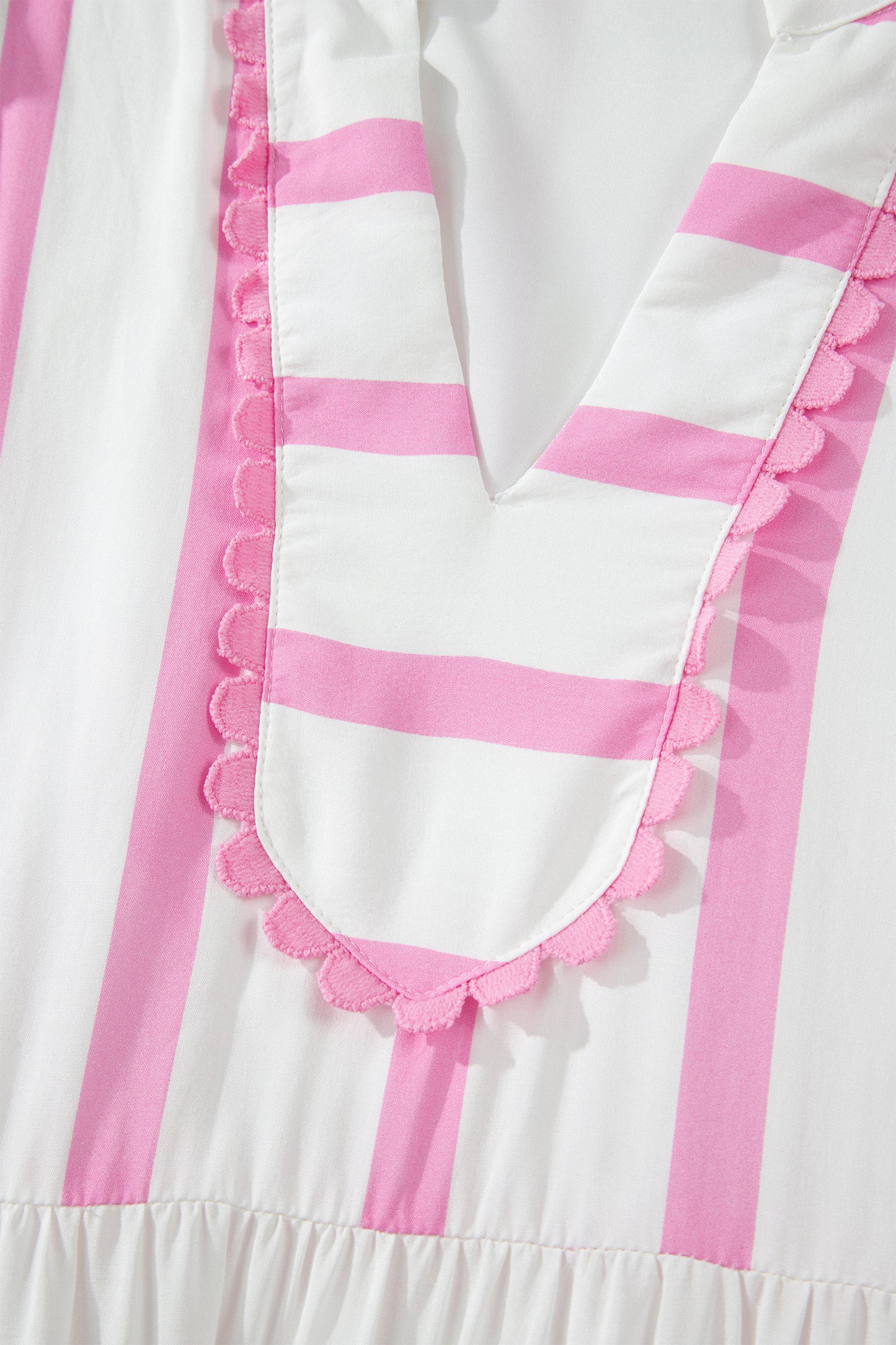 Green Stripe Ricrac Trim Notched Neck Half Sleeve Vacation Dress
