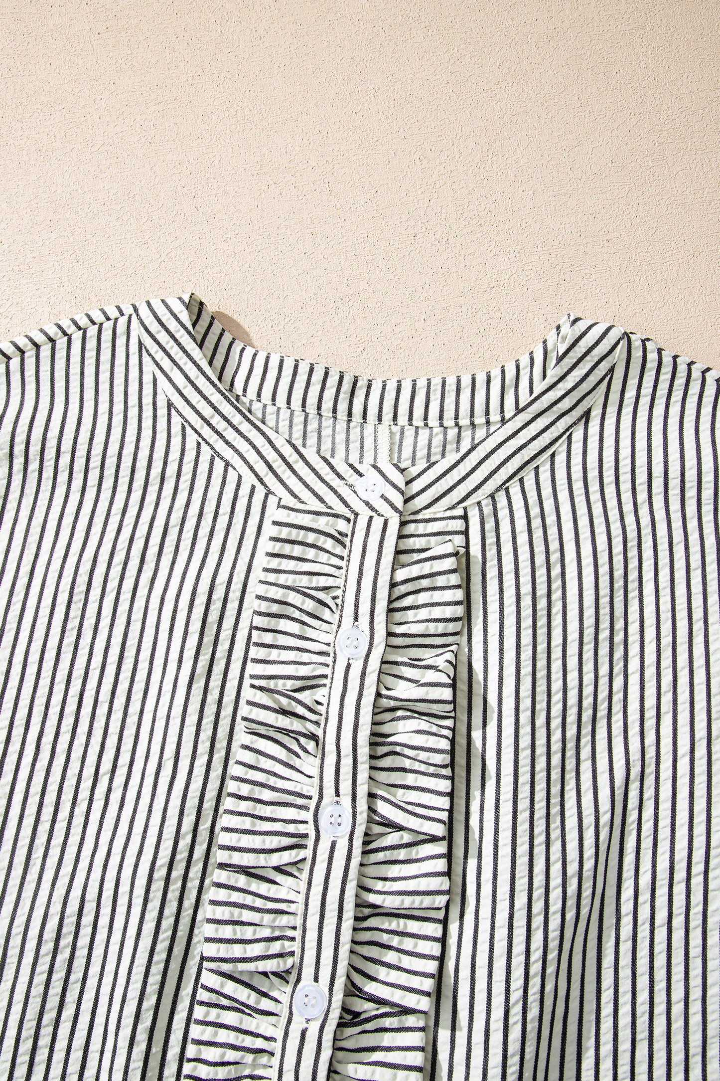 Red Stripe Frilled Detail Half Buttons Short Sleeve Long Dress