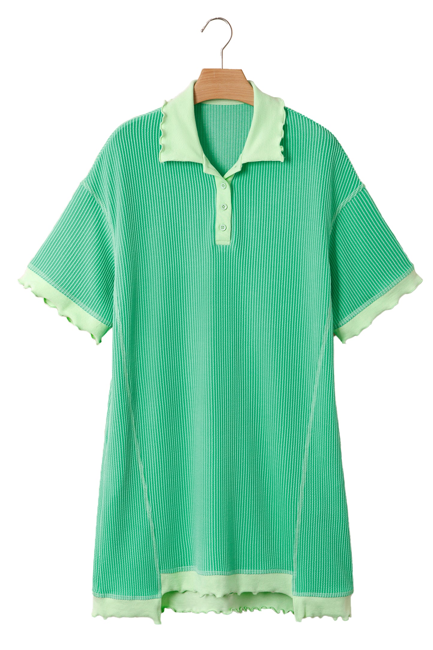 Mint Green Oversize Twist Ribbed Polo T Shirt Dress