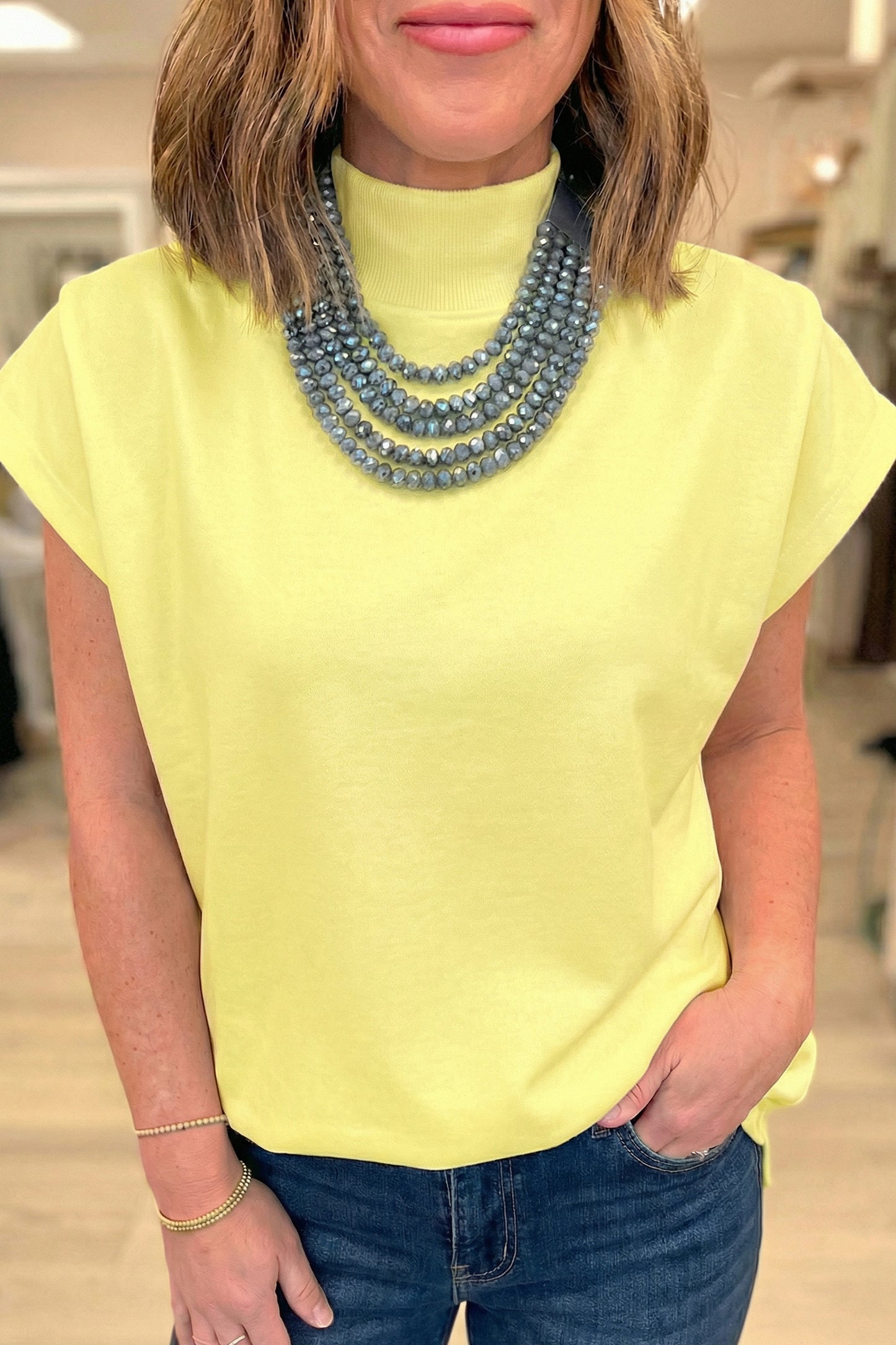 White Solid Color High Neck Cap Sleeve Loose Top