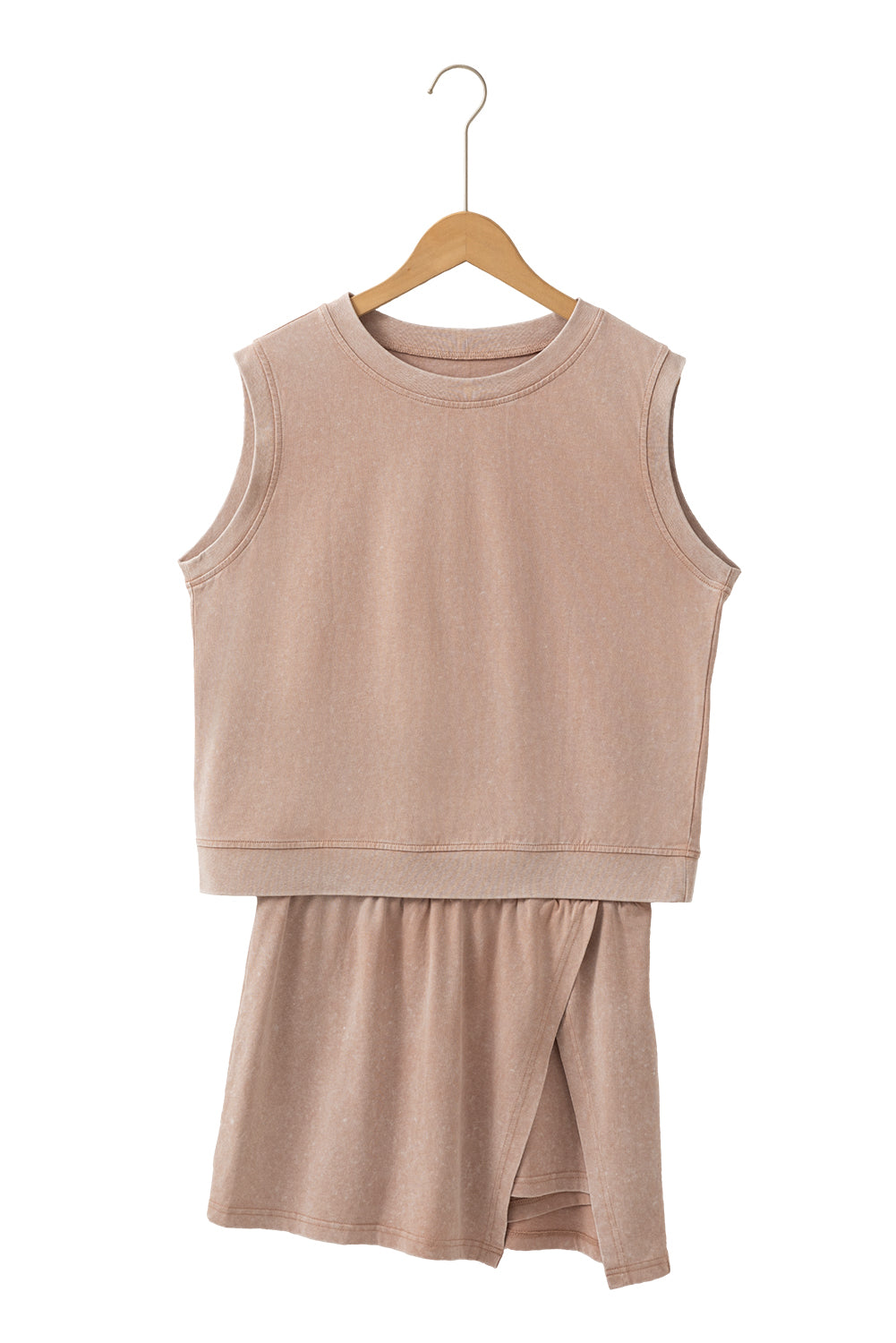 Yellow Cream 2 Pieces Mineral Wash Cotton Tank Top Lined Split Skort Set