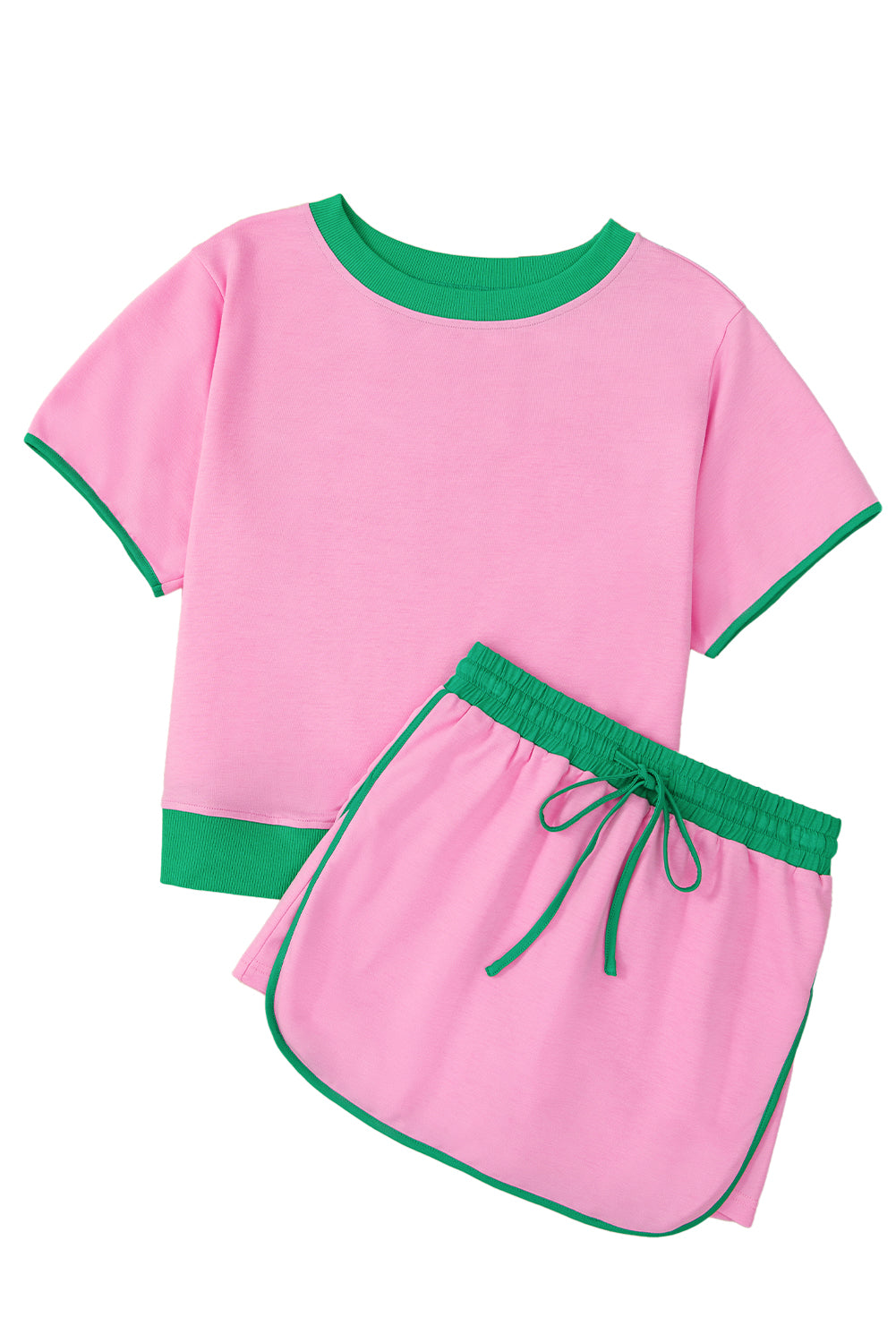 Moonlight Jade Colorblock Edge Drop Shoulder T Shirt and Skort 2Pcs Set