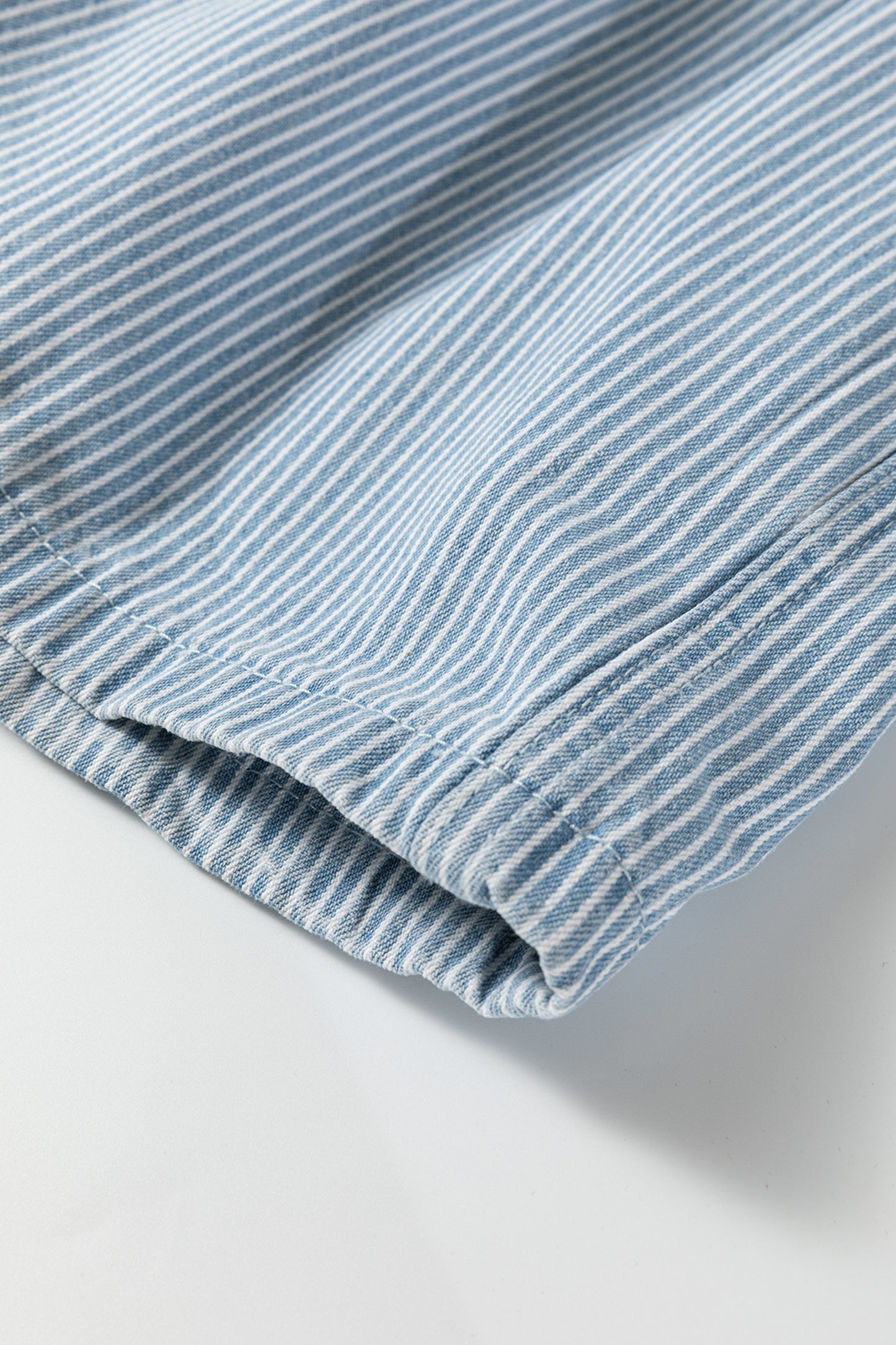 Pink Stripe Drawstring Elastic Waist Casual Denim Shorts