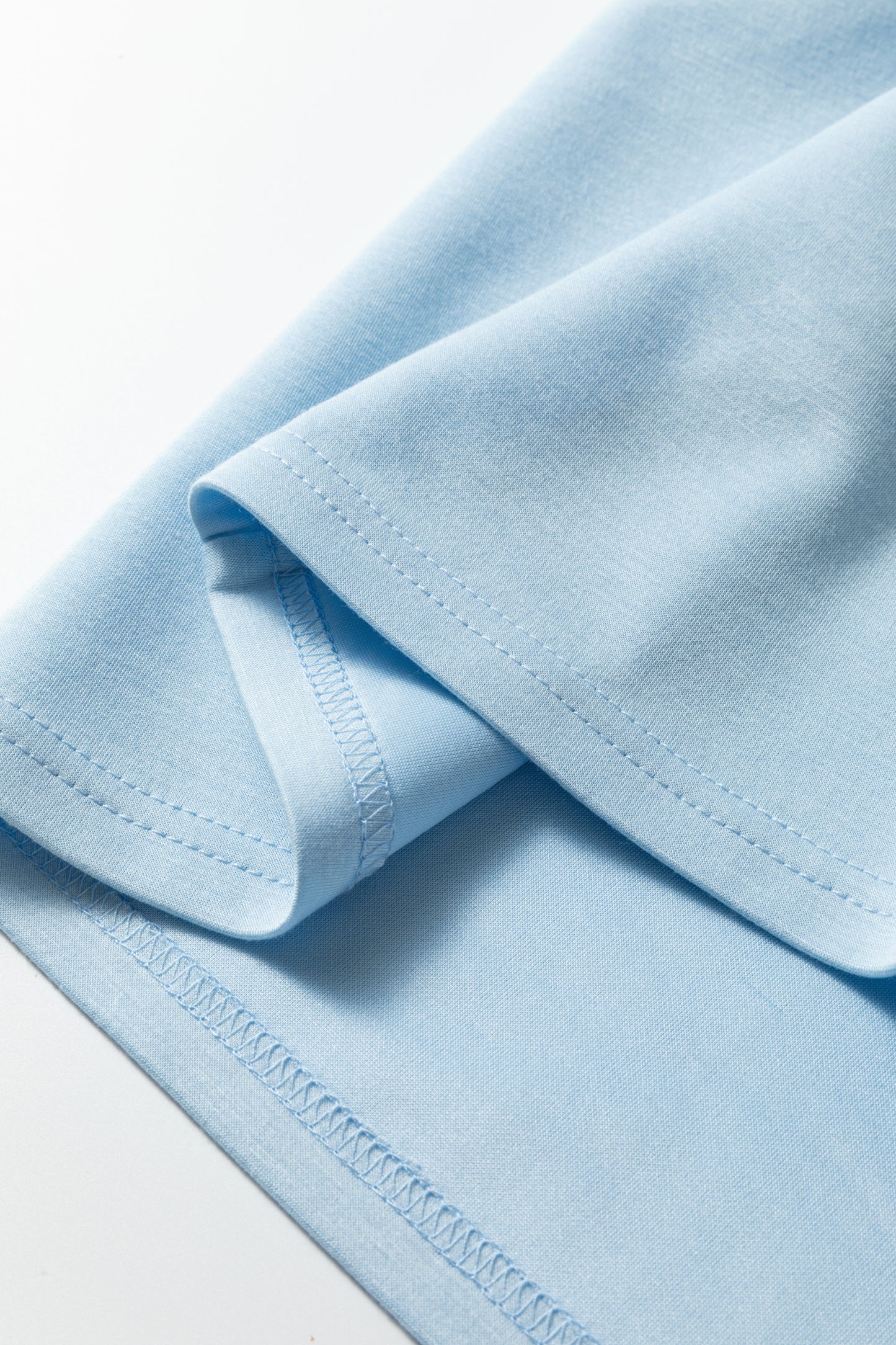 Beau Blue Solid Color Half Zip Loose Short Sleeve Sweatshirt 2pcs Set