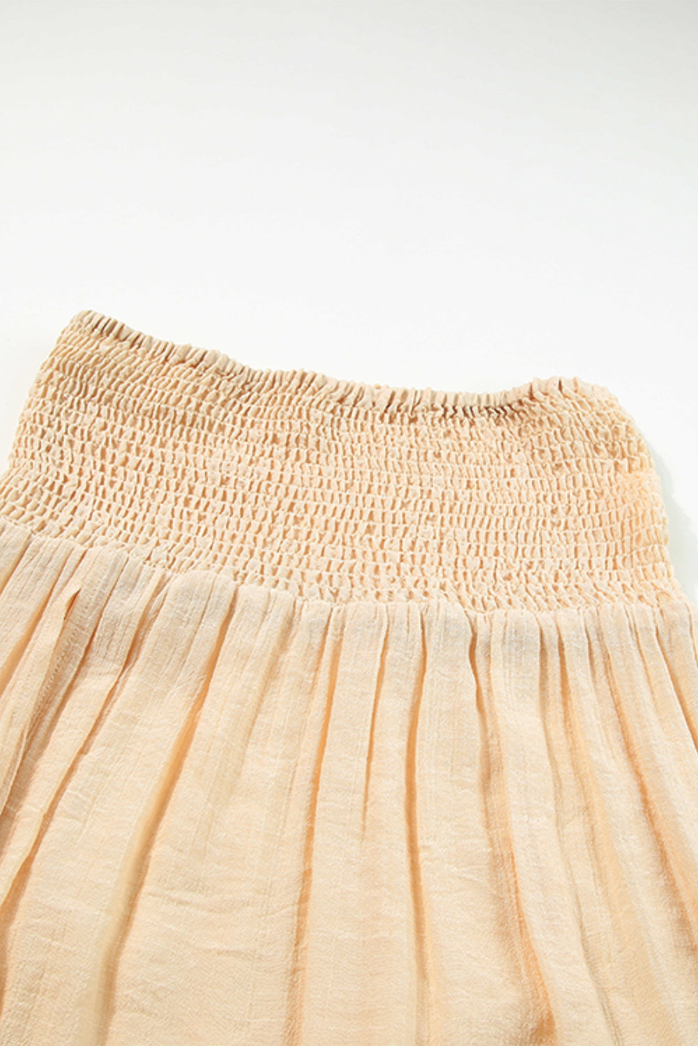 Pale Khaki Shirred High Waist Split Long Beach Skirt