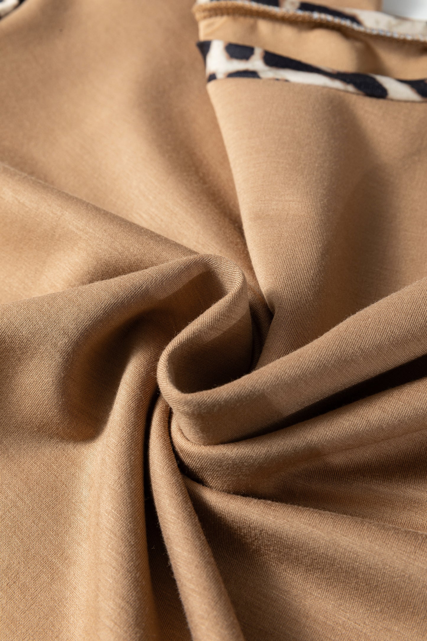 Sea Green Leopard Trim Round Neck Loose T Shirt