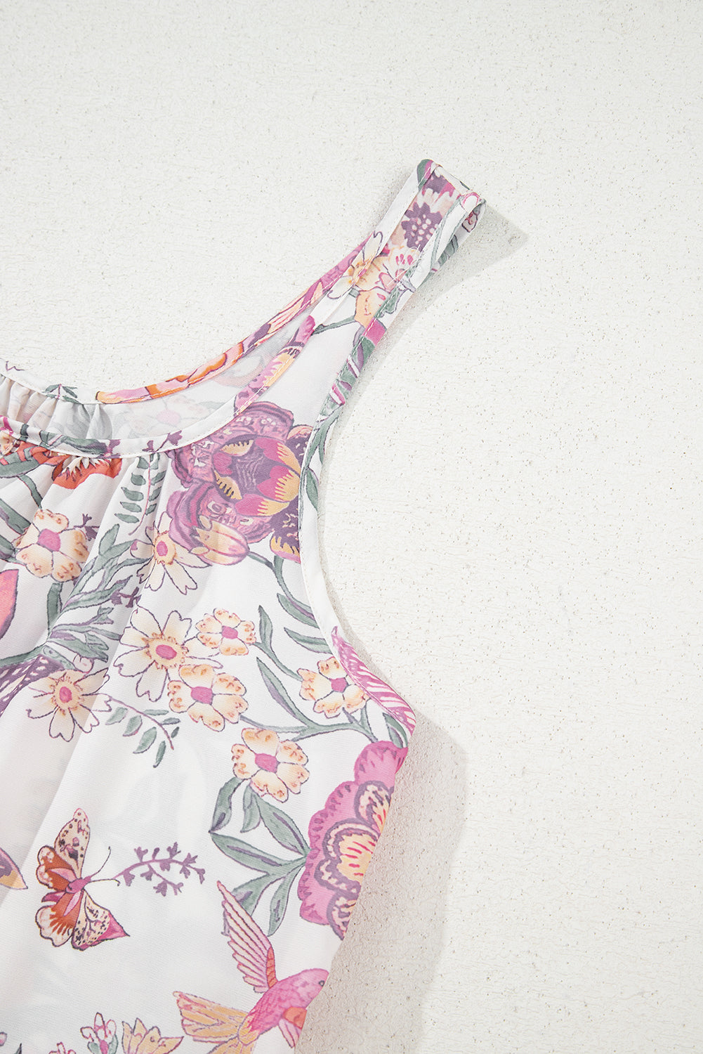 Multicolour Boho Floral Tassel Tie U Neck Mini Dress