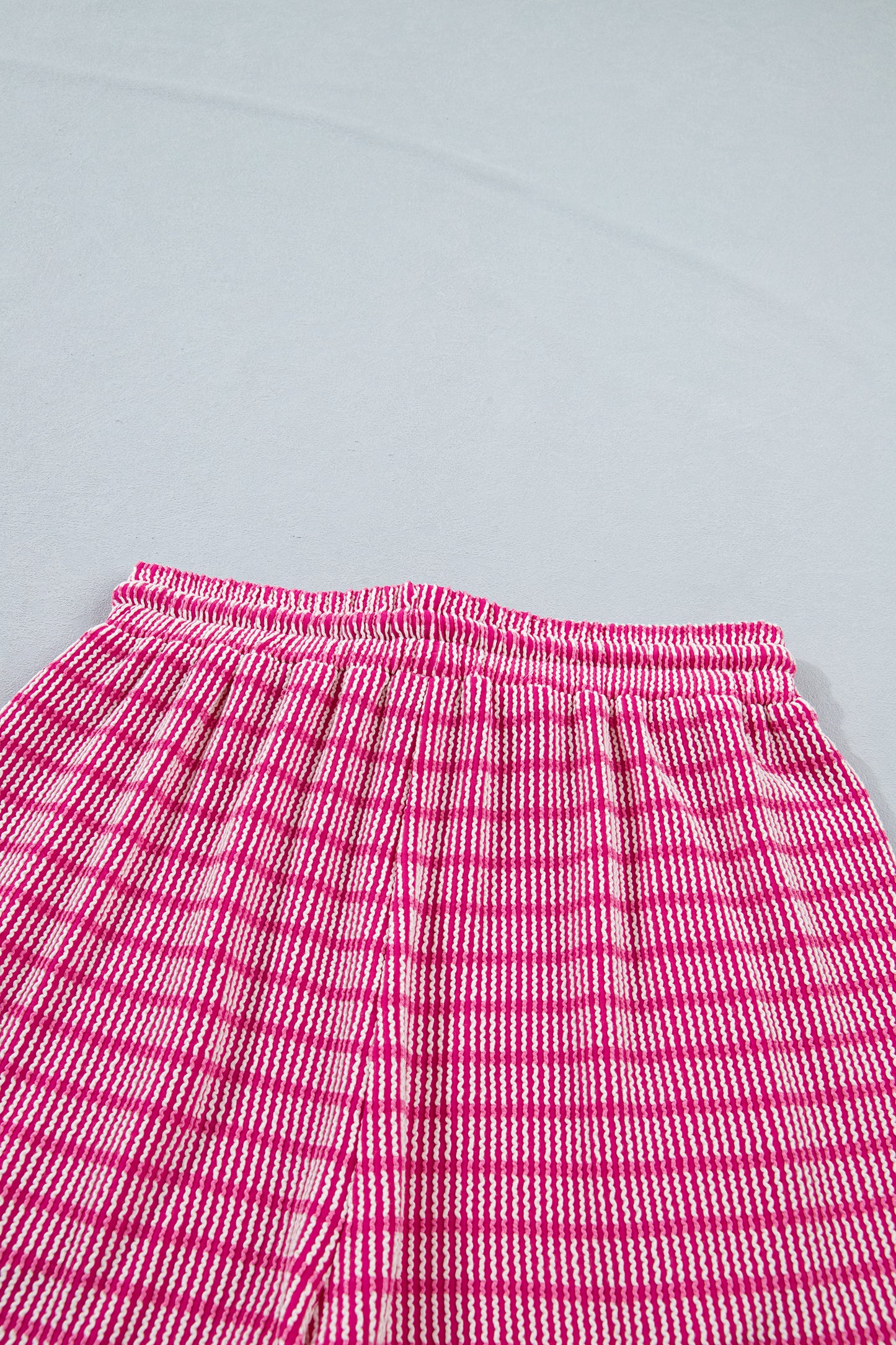 Rose Stripe Raised Rib Loose Tee Drawstring Elastic Waist 2pcs Short Set