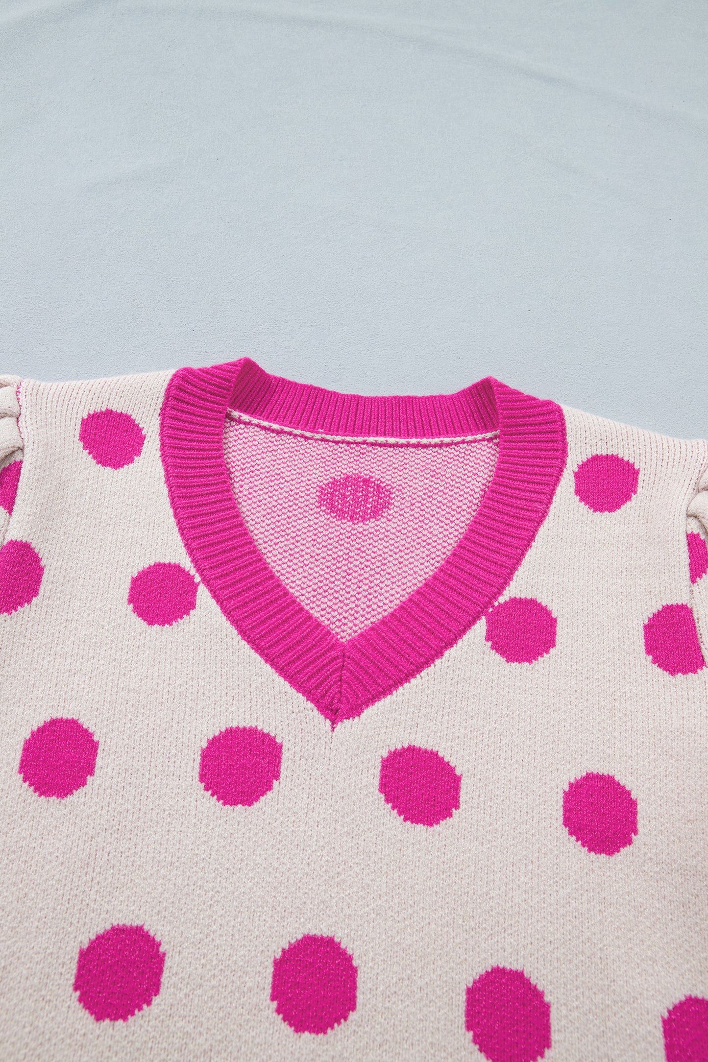 Pink Polka Dot Puff Short Sleeve Sweater Top