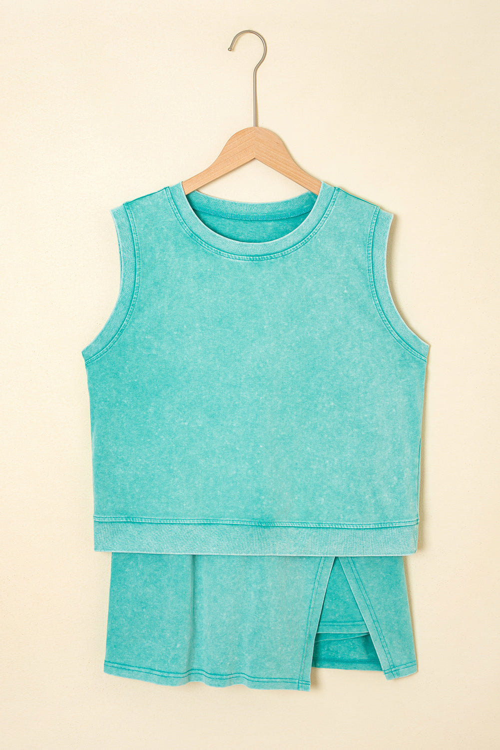 Yellow Cream 2 Pieces Mineral Wash Cotton Tank Top Lined Split Skort Set
