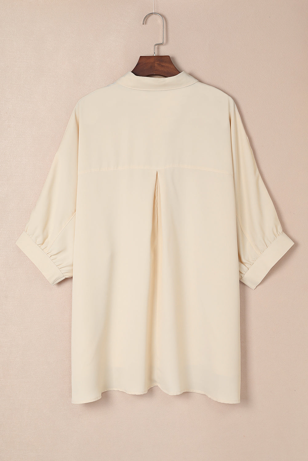 White Plain 3/4 Batwing Sleeve Oversize Button Up Blouse