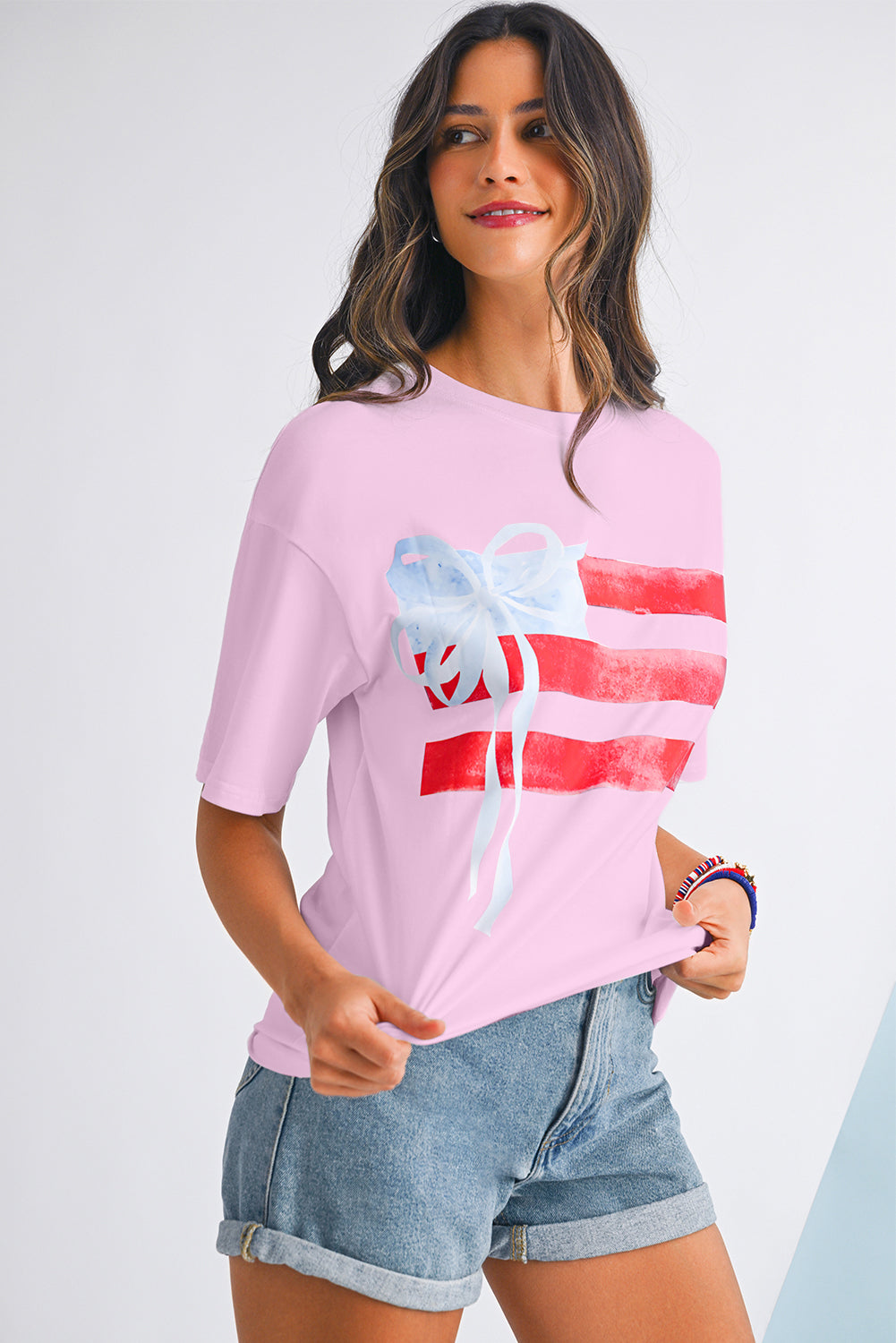 Myosotis Flag Bow Graphic Crewneck Tee