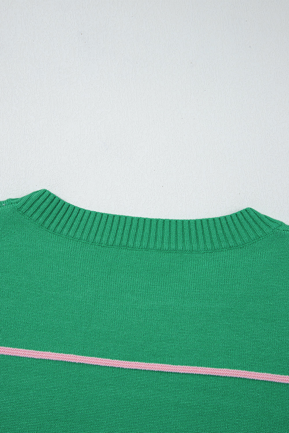 Green Colorblock Striped Half Sleeve Drop Shoulder Sweater