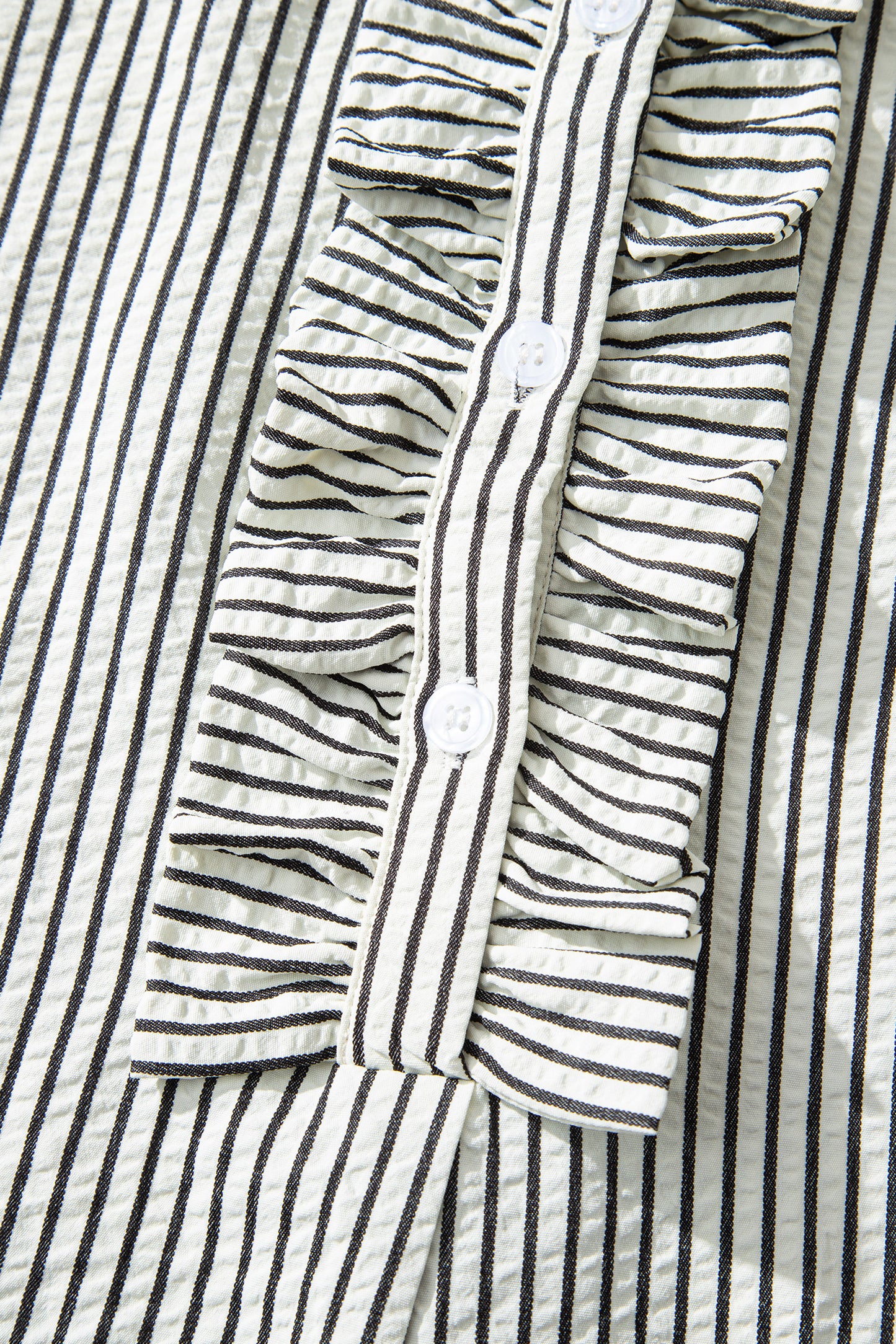 Red Stripe Frilled Detail Half Buttons Short Sleeve Long Dress