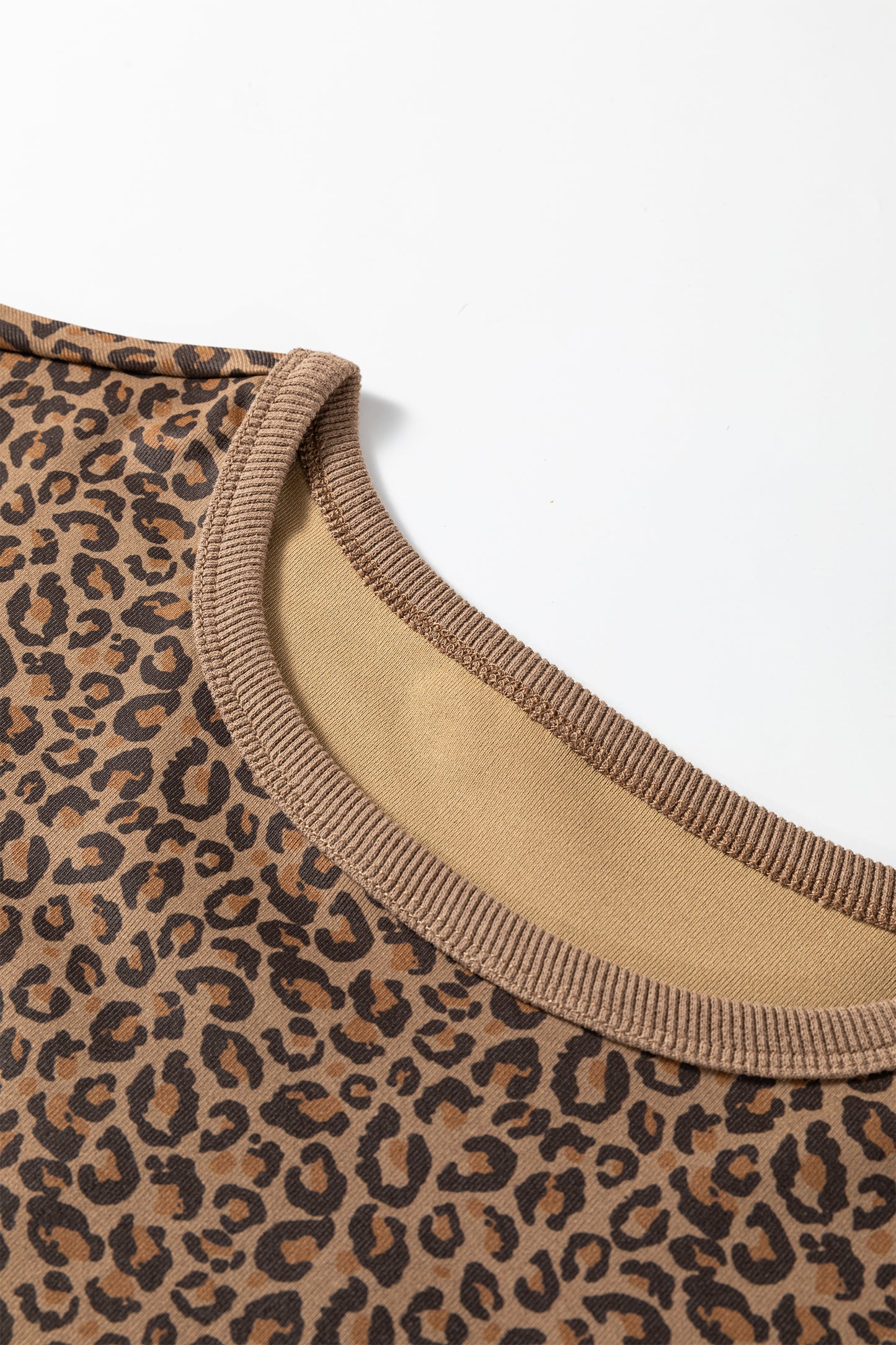 Khaki Fierce Leopard Crew Neck T Shirt