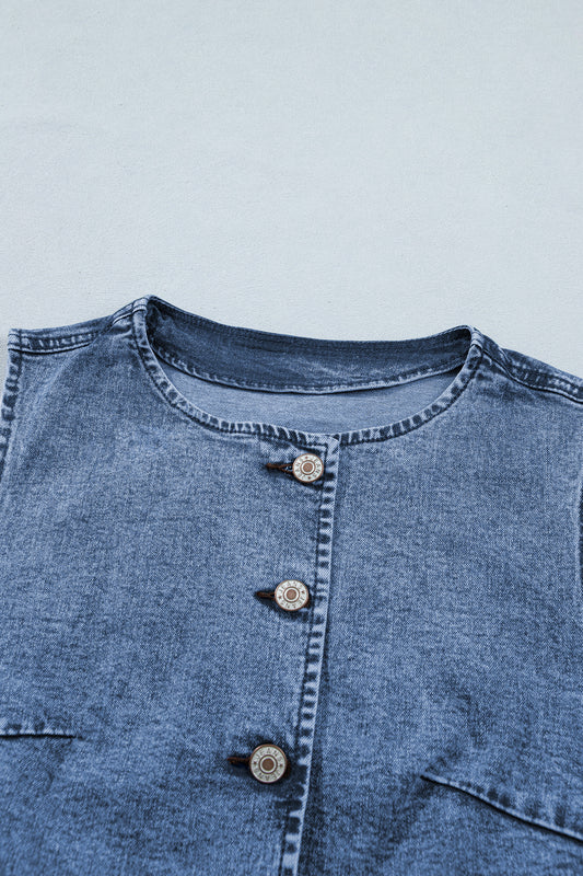 Ashleigh Blue Buttoned Front Slit Denim Vest