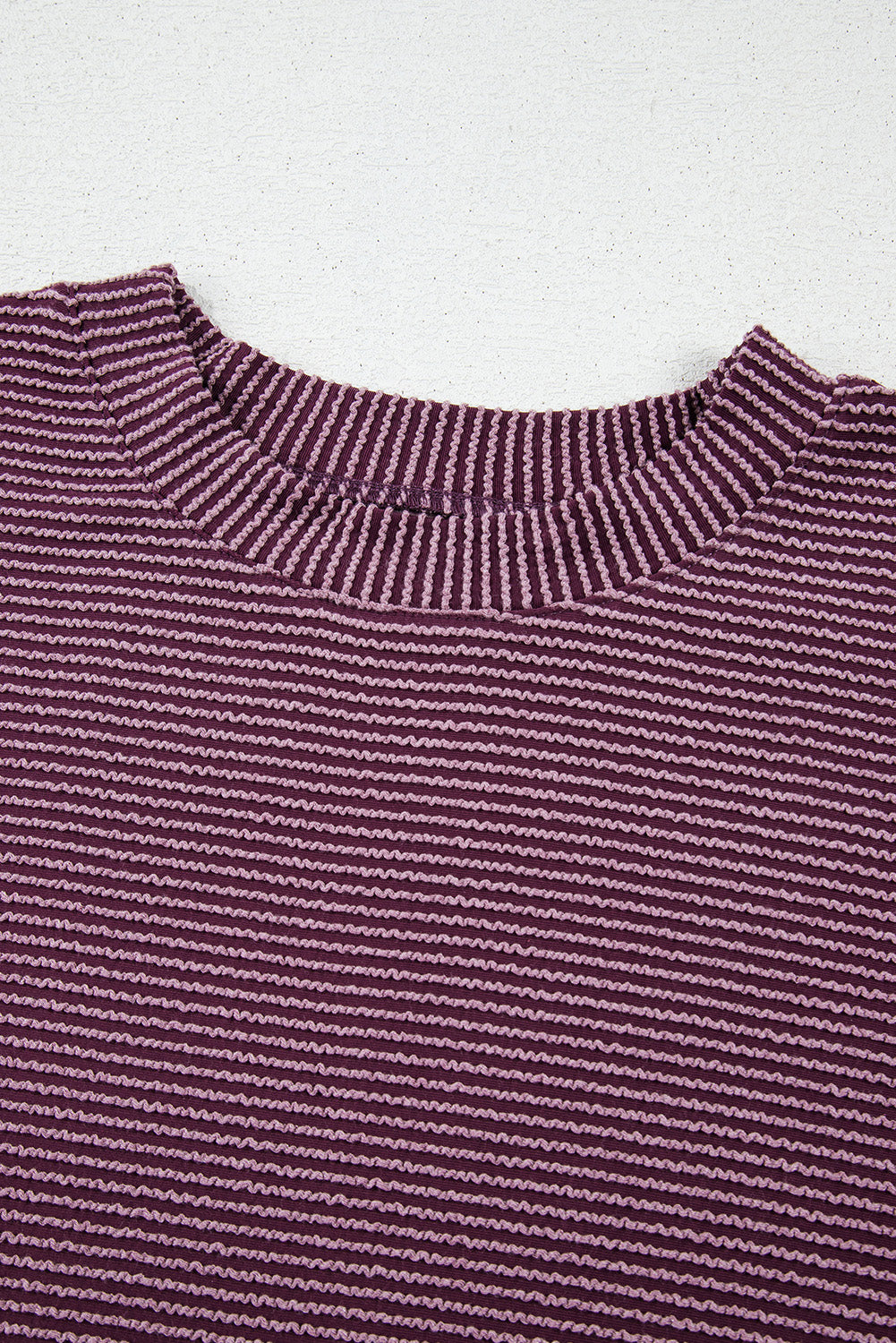 Bright Pink Plain Corded Mock Neck T Shirt