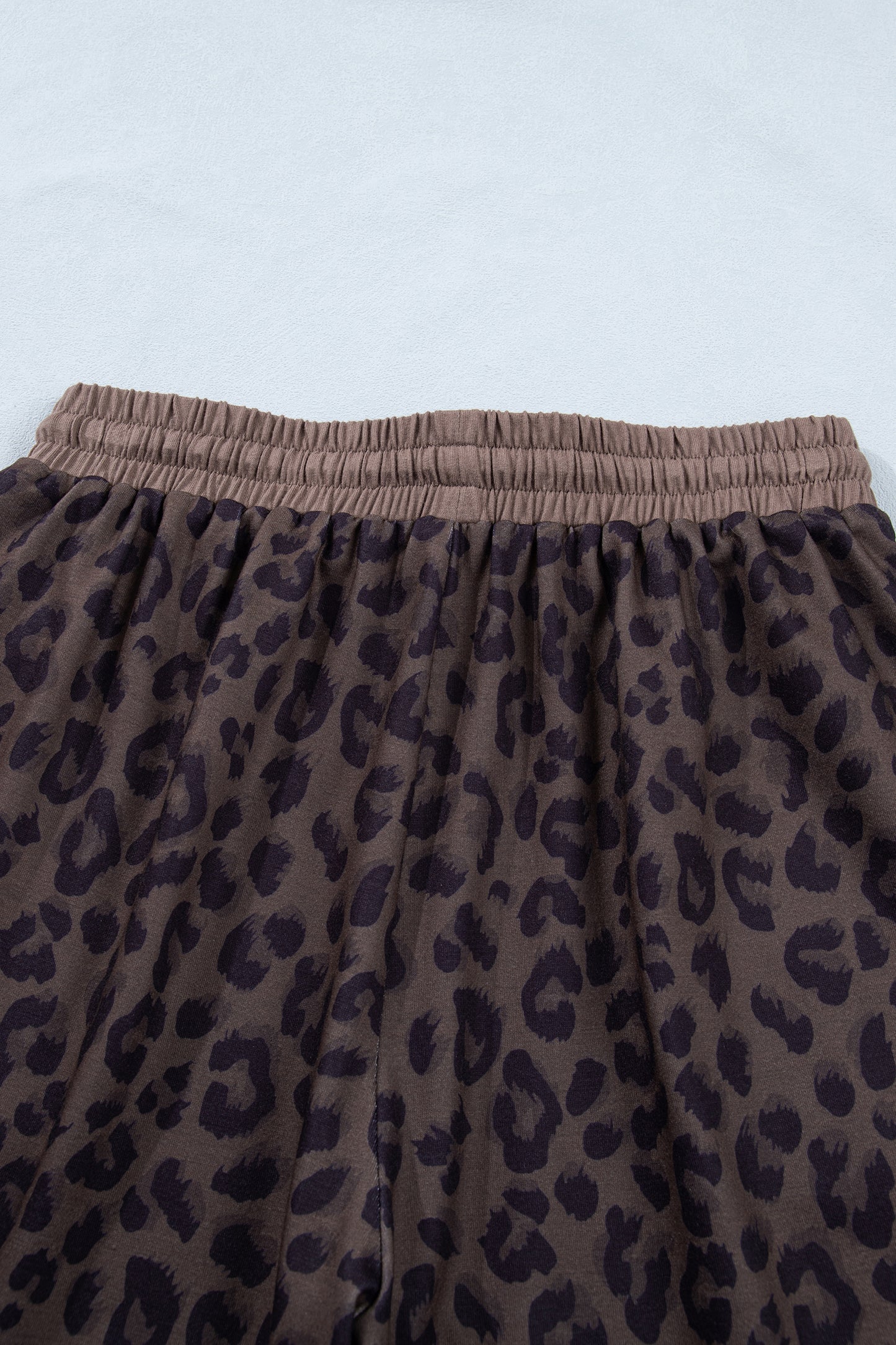 Khaki V Neck Collar Leopard Printed 2pcs Short Set