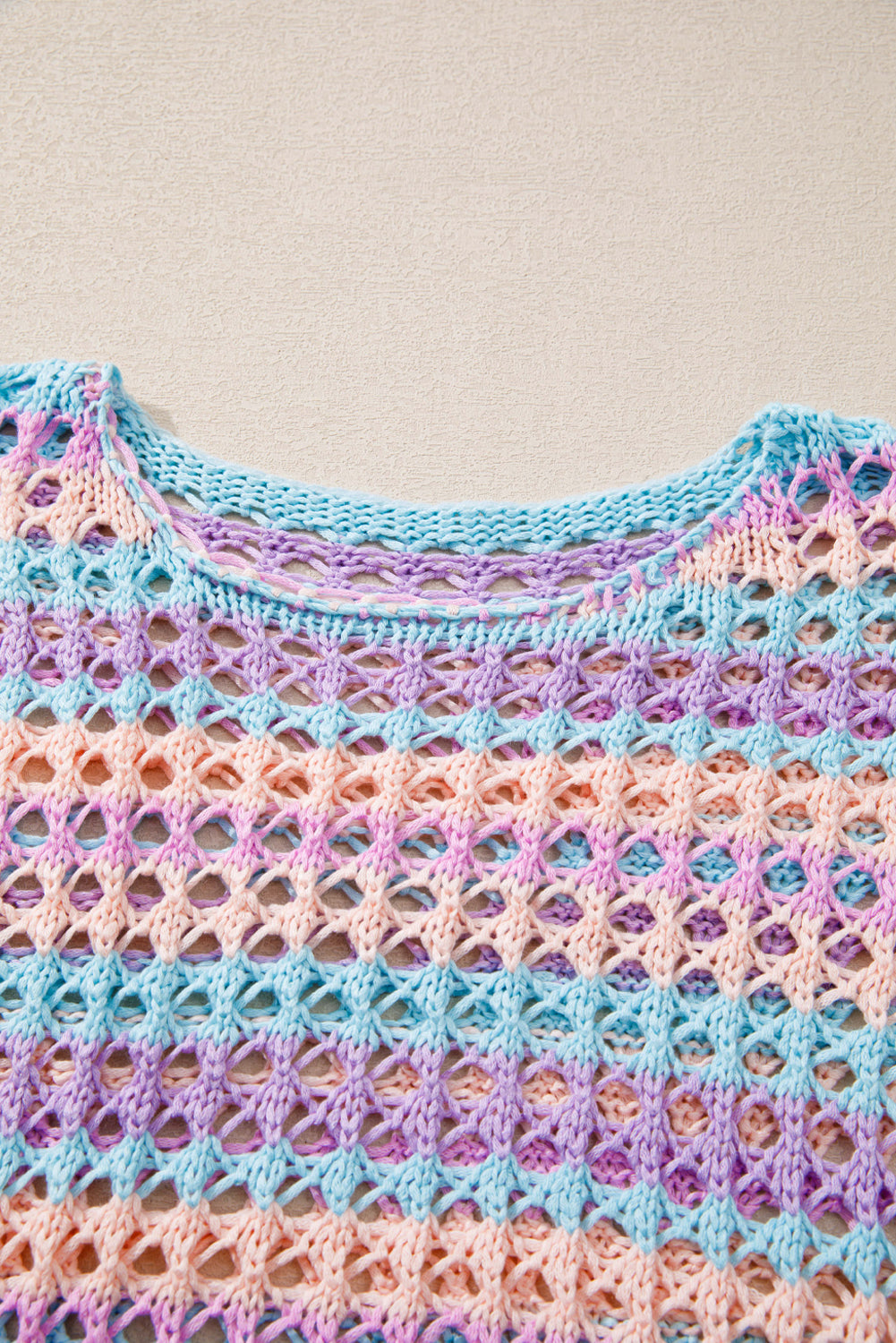 Purple Striped Hollow Knit Summer Beach Cover Up
