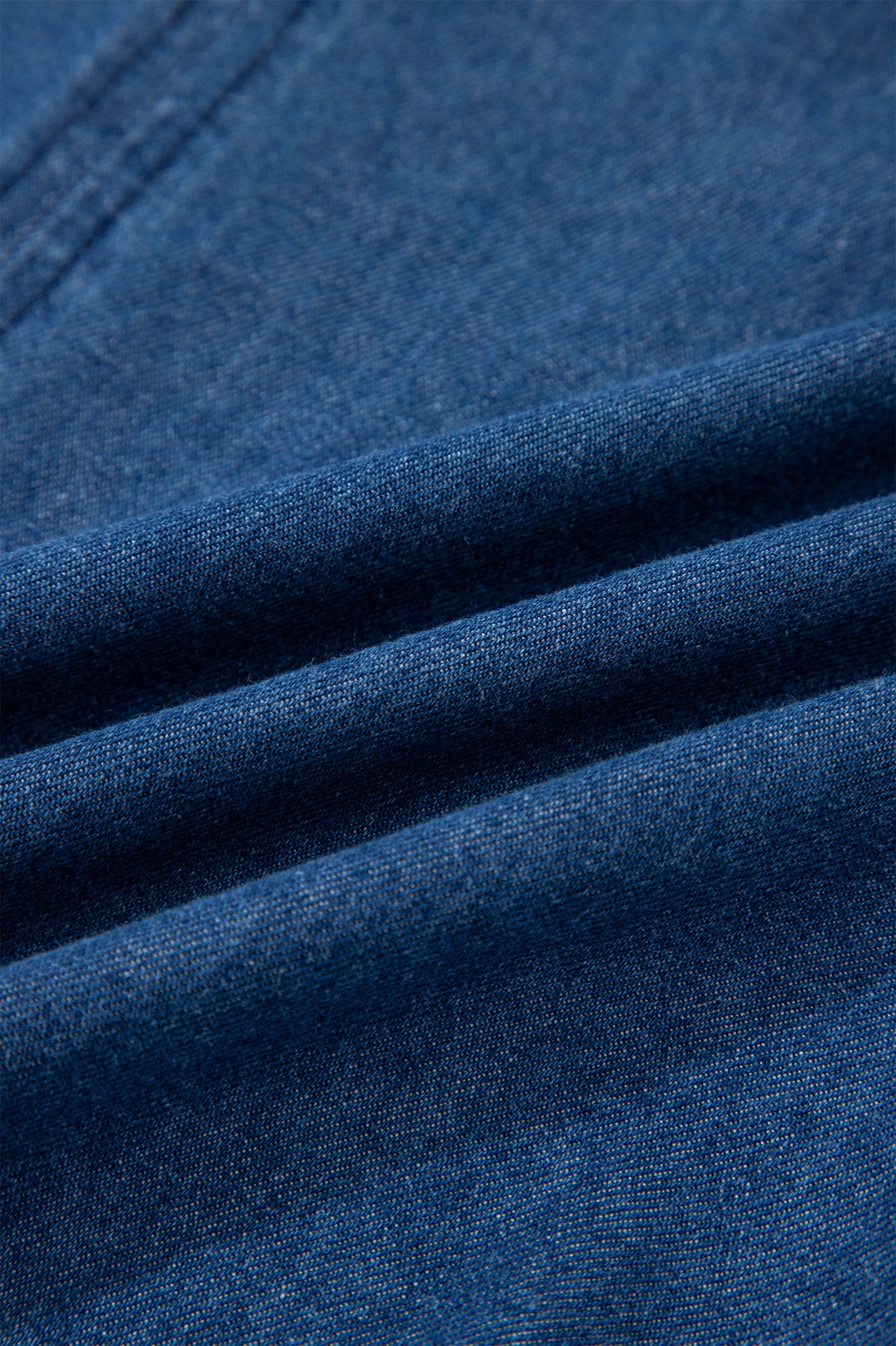 Beau Blue Ruffled Edge Collared Shift Denim Dress with Pockets