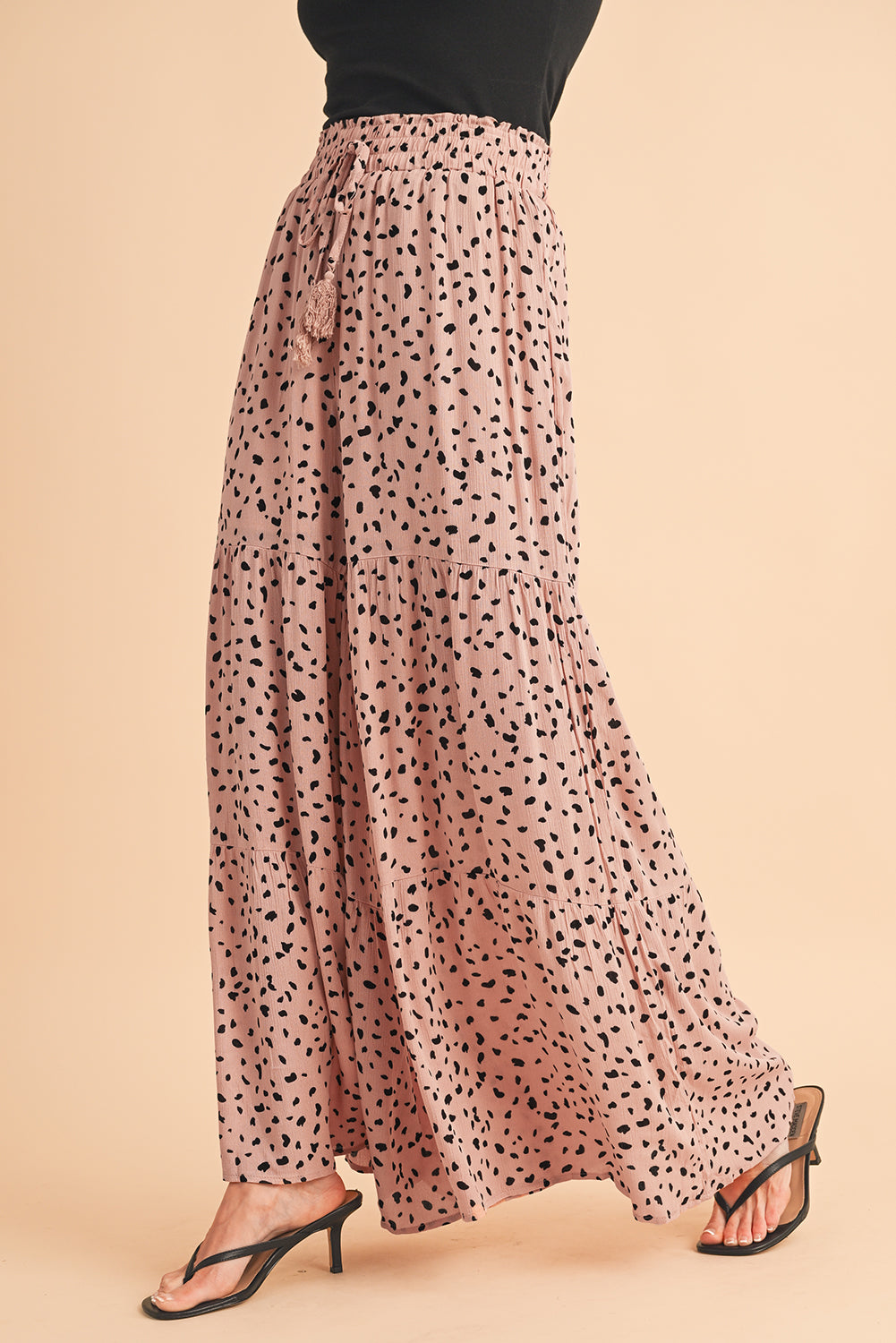 Brown Ruffle Wide Leg Animal Palazzo Pants