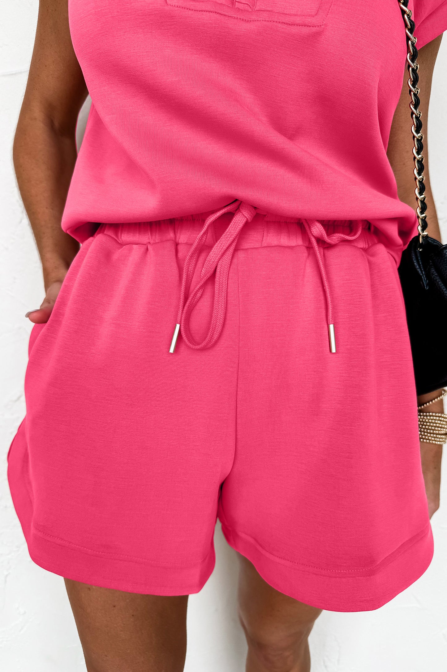 Smoke Green Quarter Zip Sleeveless Top Drawstring Shorts Casual 2pcs Outfit