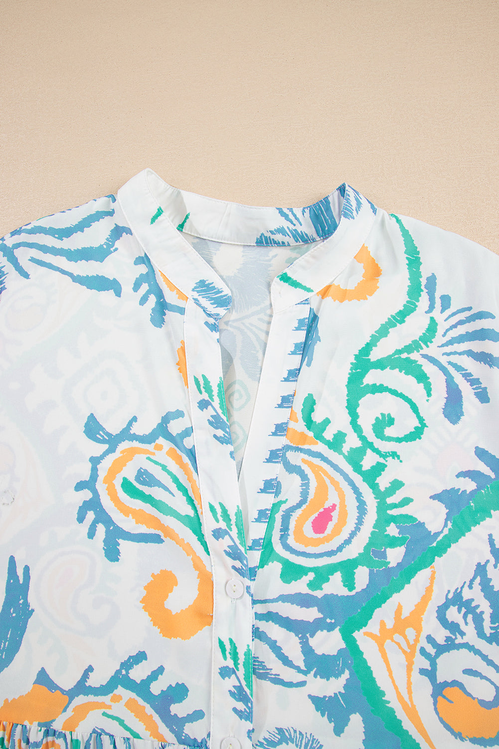 Sky Blue Ethnic Print Boho Tiered Mini Dress