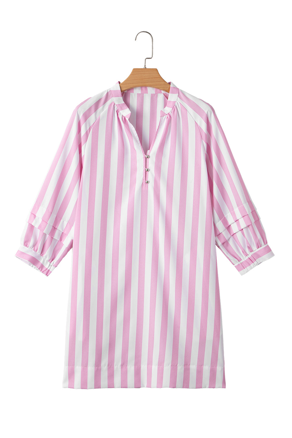 Rose Striped Long Sleeve Buttons Loose Mini Dress