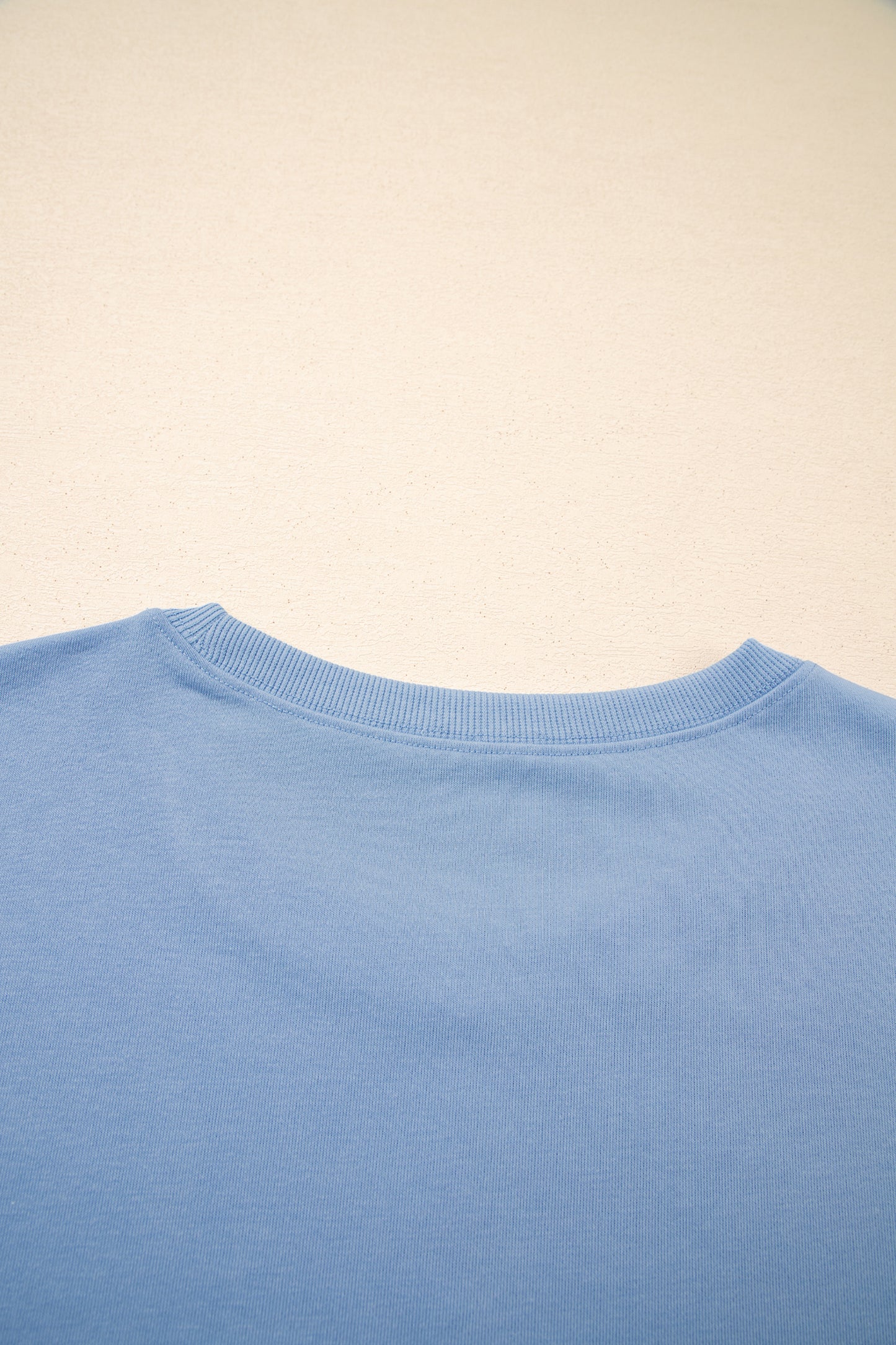 Sky Blue Solid Color Contrast Textured Patchwork Raw Edge 2pcs Short Set