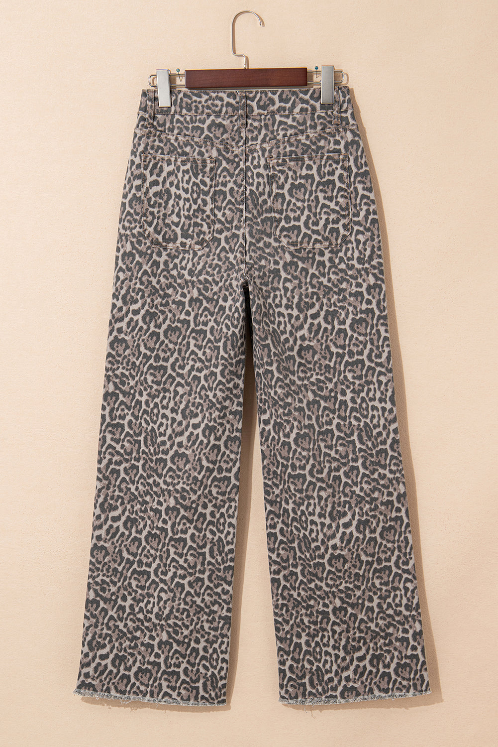 Gray Leopard Frayed Edge Wide Leg High Waist Jeans