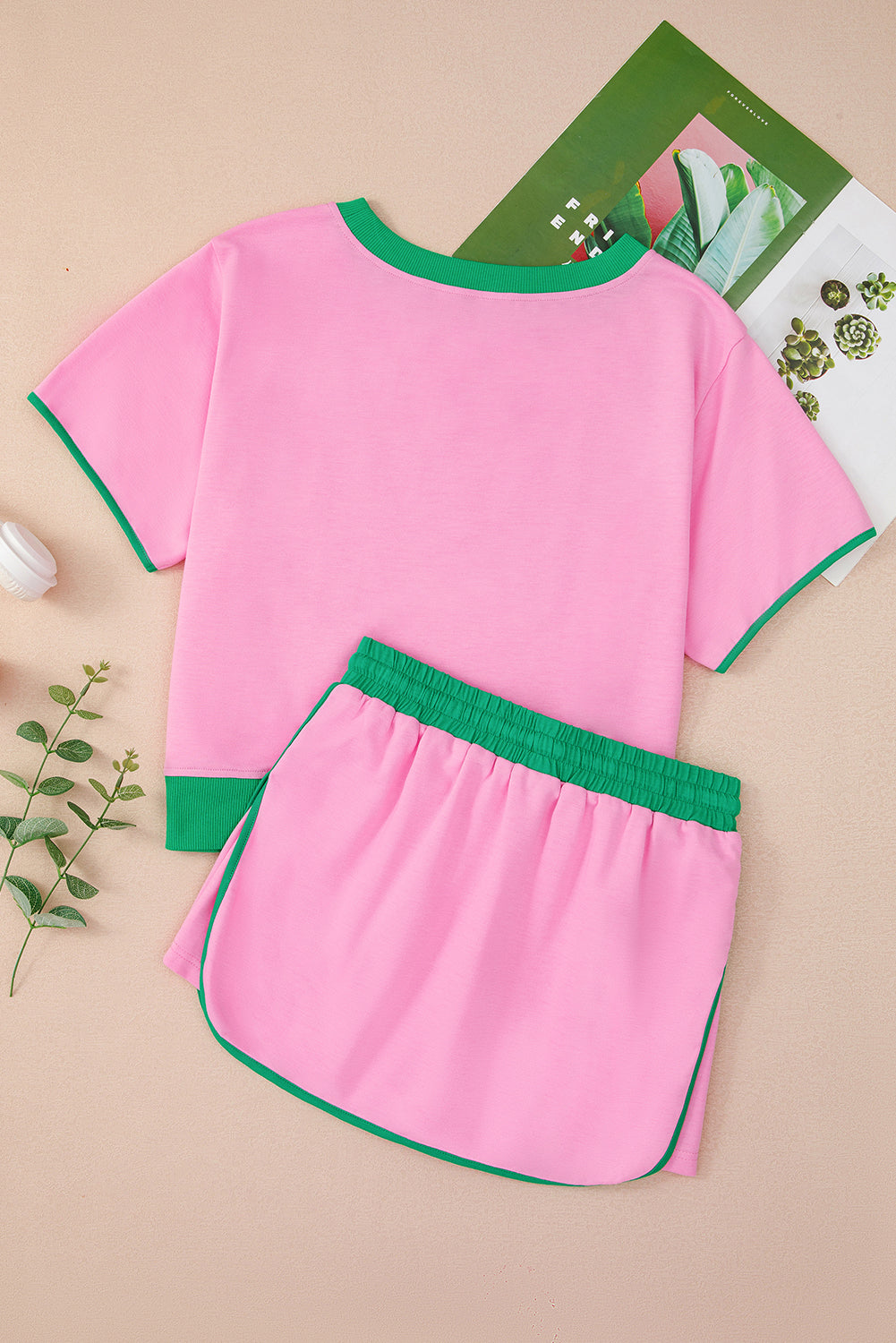 Moonlight Jade Colorblock Edge Drop Shoulder T Shirt and Skort 2Pcs Set