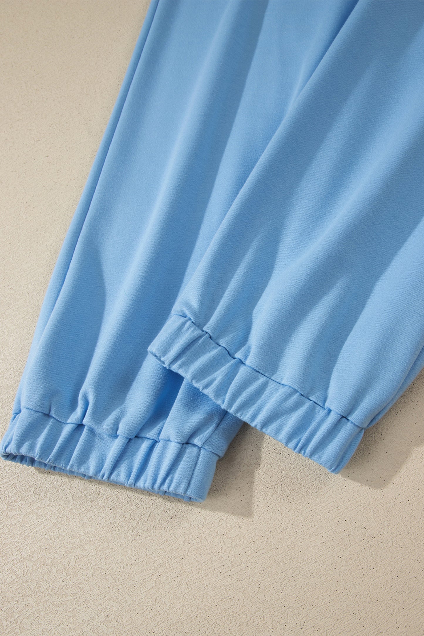 Beau Blue Solid Color V Neck Tee Drawstring Pant Set