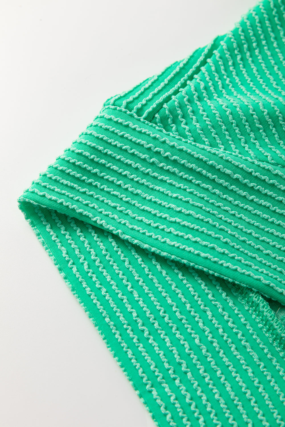 Bright Green Solid Corded T Shirt and Wide Leg Pants Set