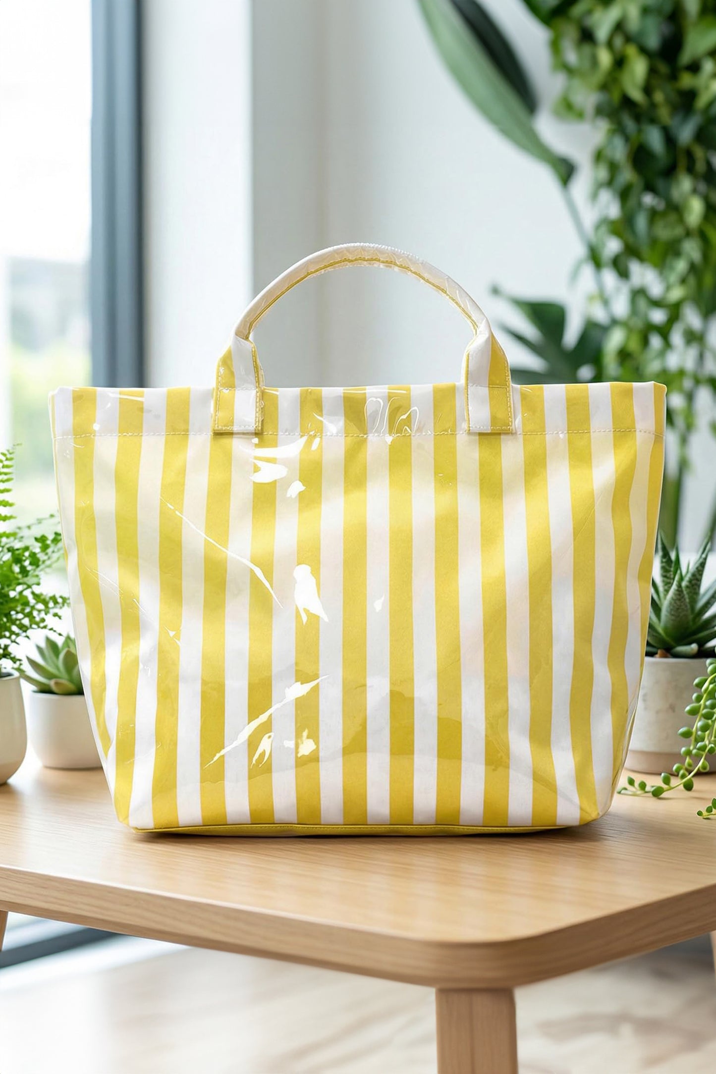 Rainbow Glossy Striped Vinyl Large Tote Bag