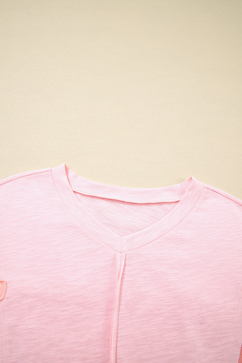 Light Blue Flower Patched Exposed Seam 3/4 Sleeve top