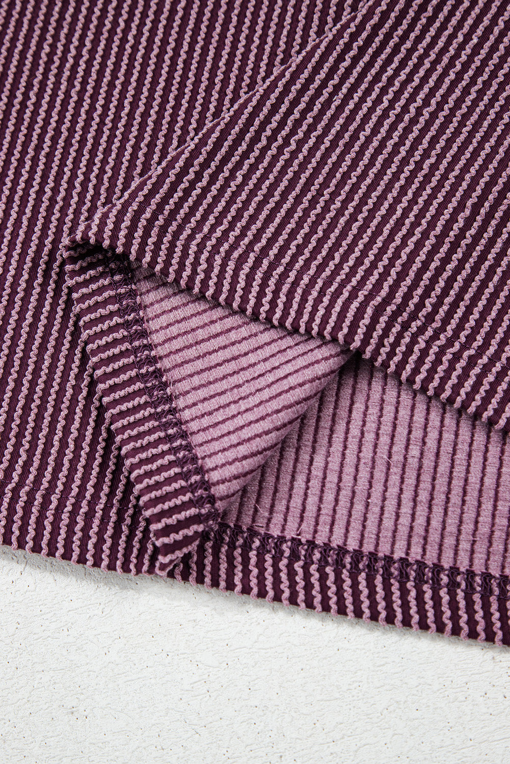 Bright Pink Plain Corded Mock Neck T Shirt