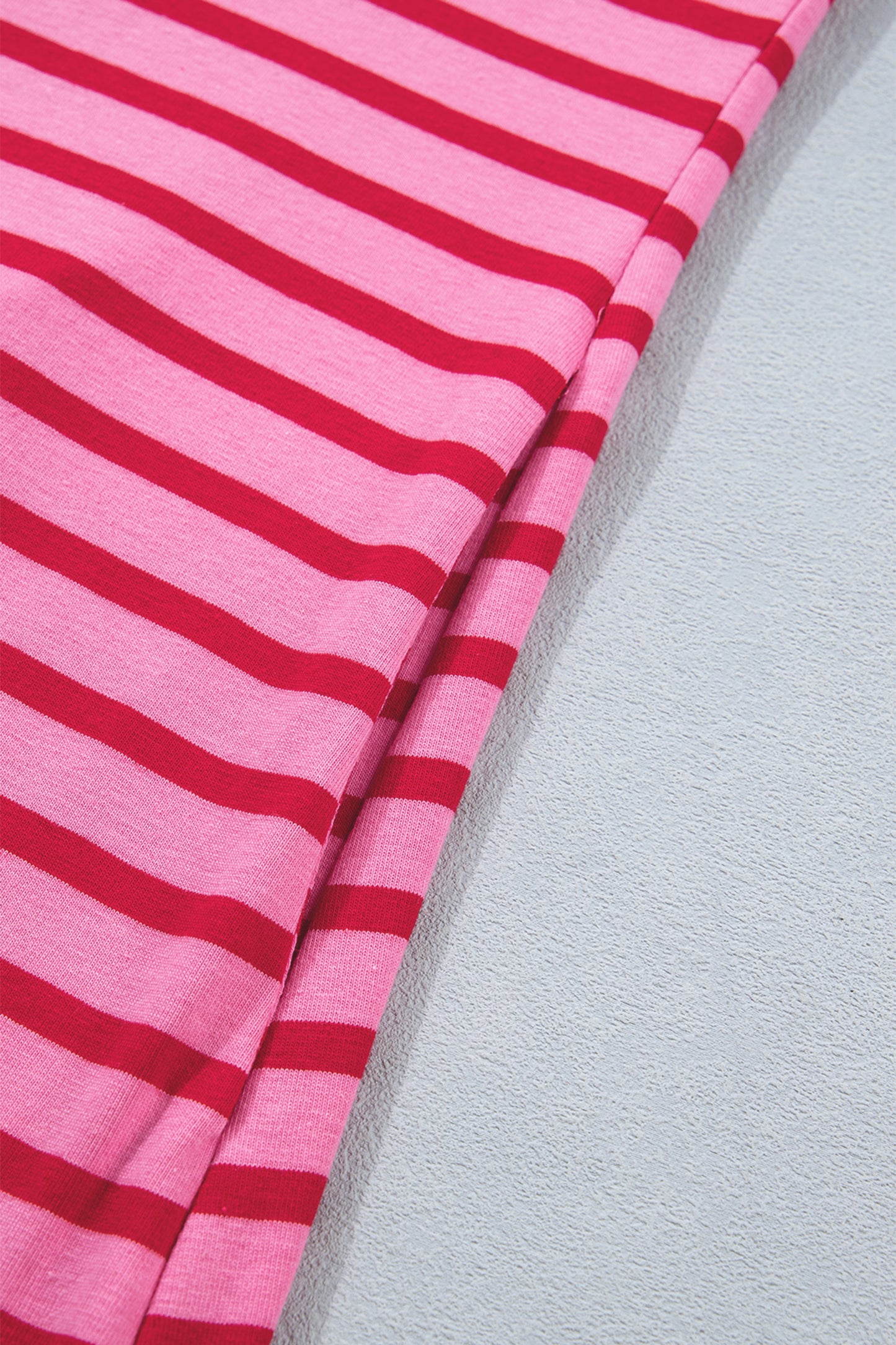 Rose Stripe Striped Short Sleeve Scalloped Trim Side Slit T-Shirt Dress