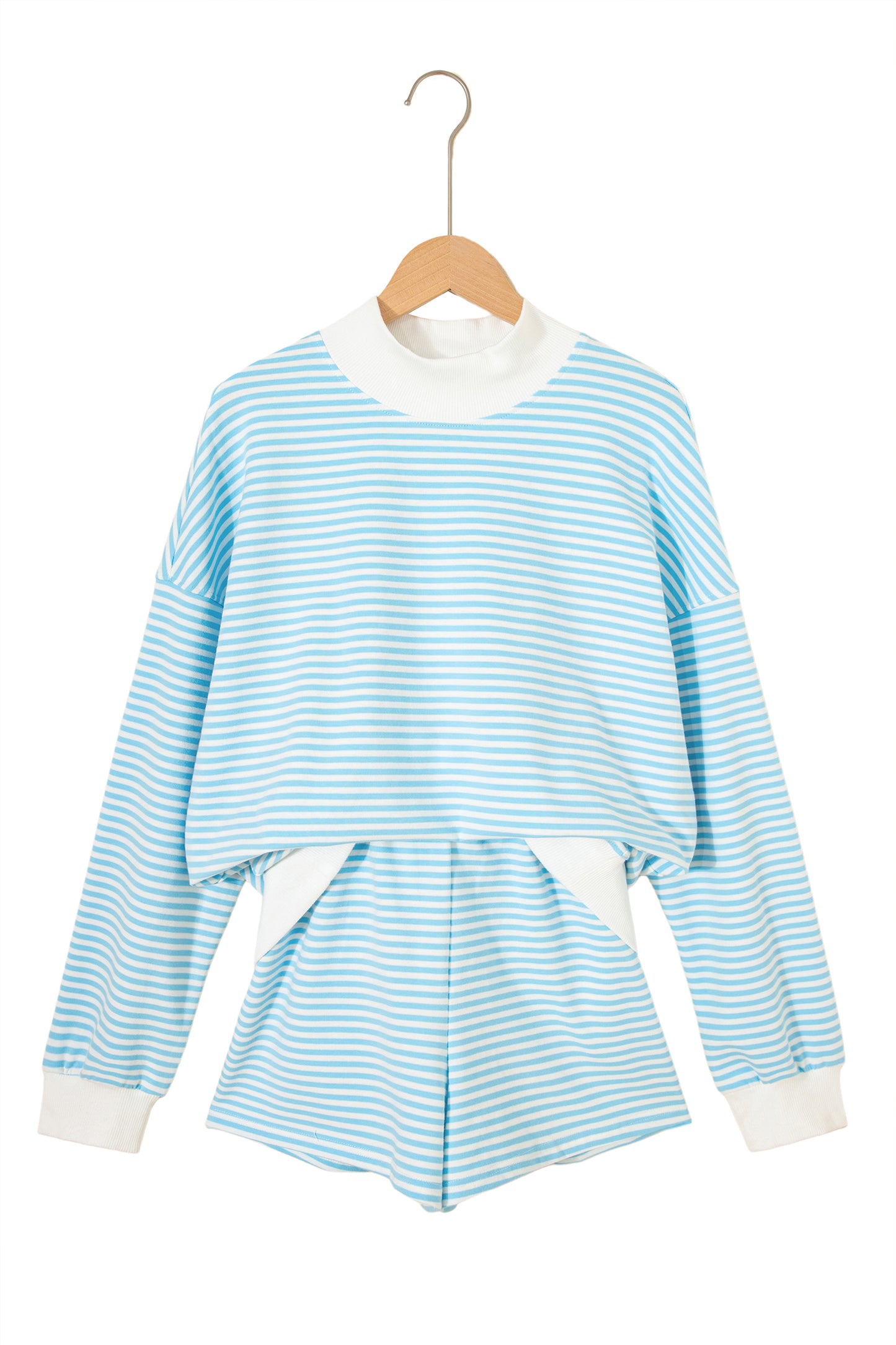 Red Stripe Oversize Mock Neck Sweatshirt and Shorts Set