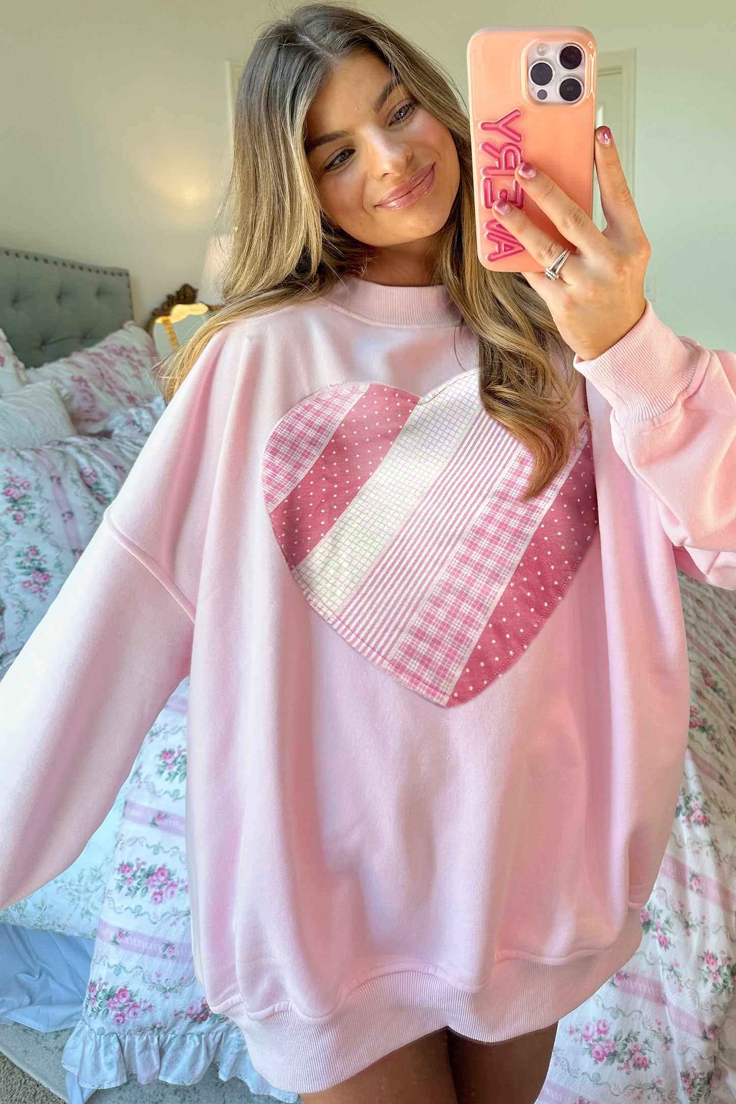Light Pink Sweetheart Patchwork Oversize Sweatshirt