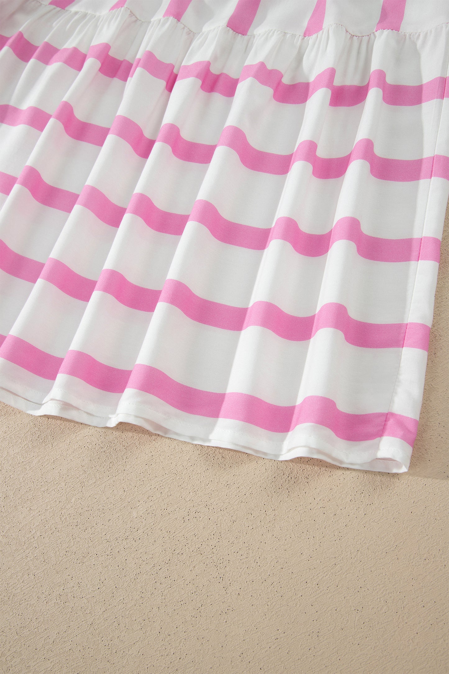 Green Stripe Ricrac Trim Notched Neck Half Sleeve Vacation Dress