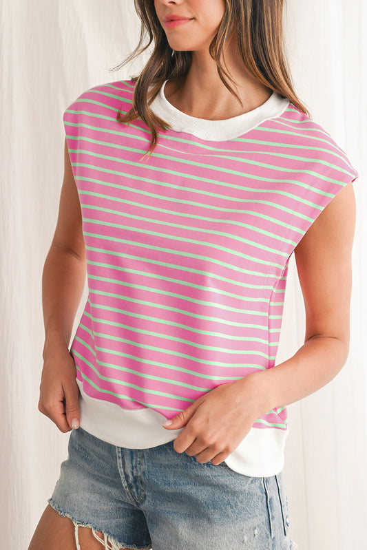 Sachet Pink Striped Contrast Trim Top