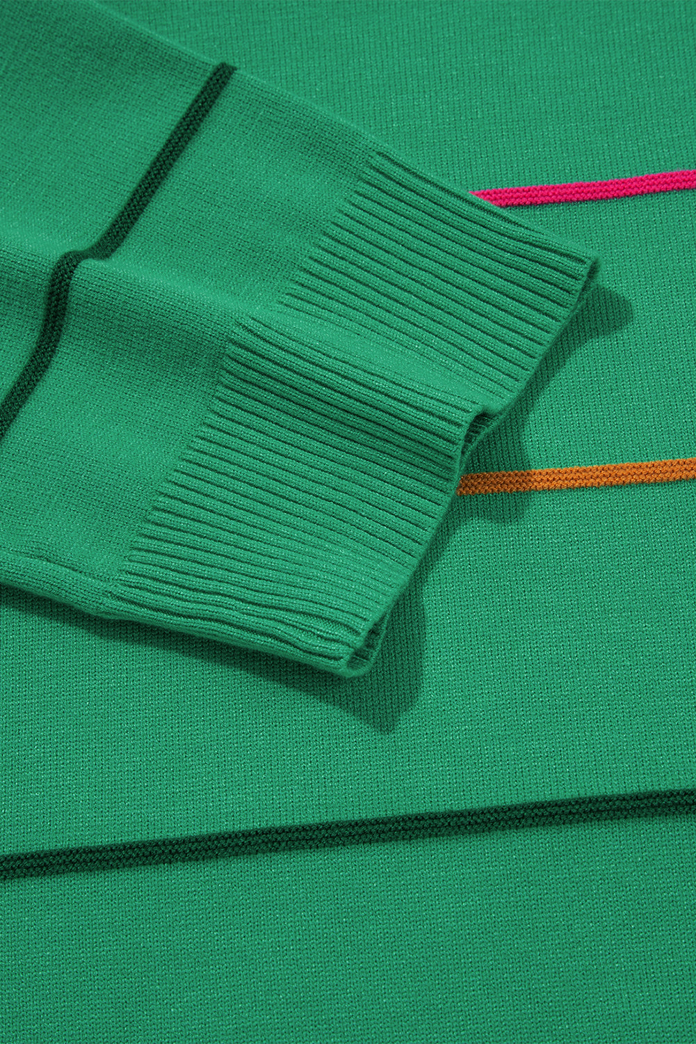 Green Colorblock Striped Half Sleeve Drop Shoulder Sweater