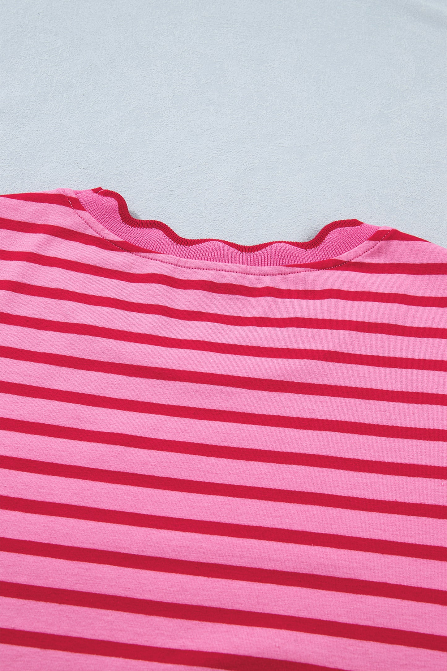 Rose Stripe Striped Short Sleeve Scalloped Trim Side Slit T-Shirt Dress