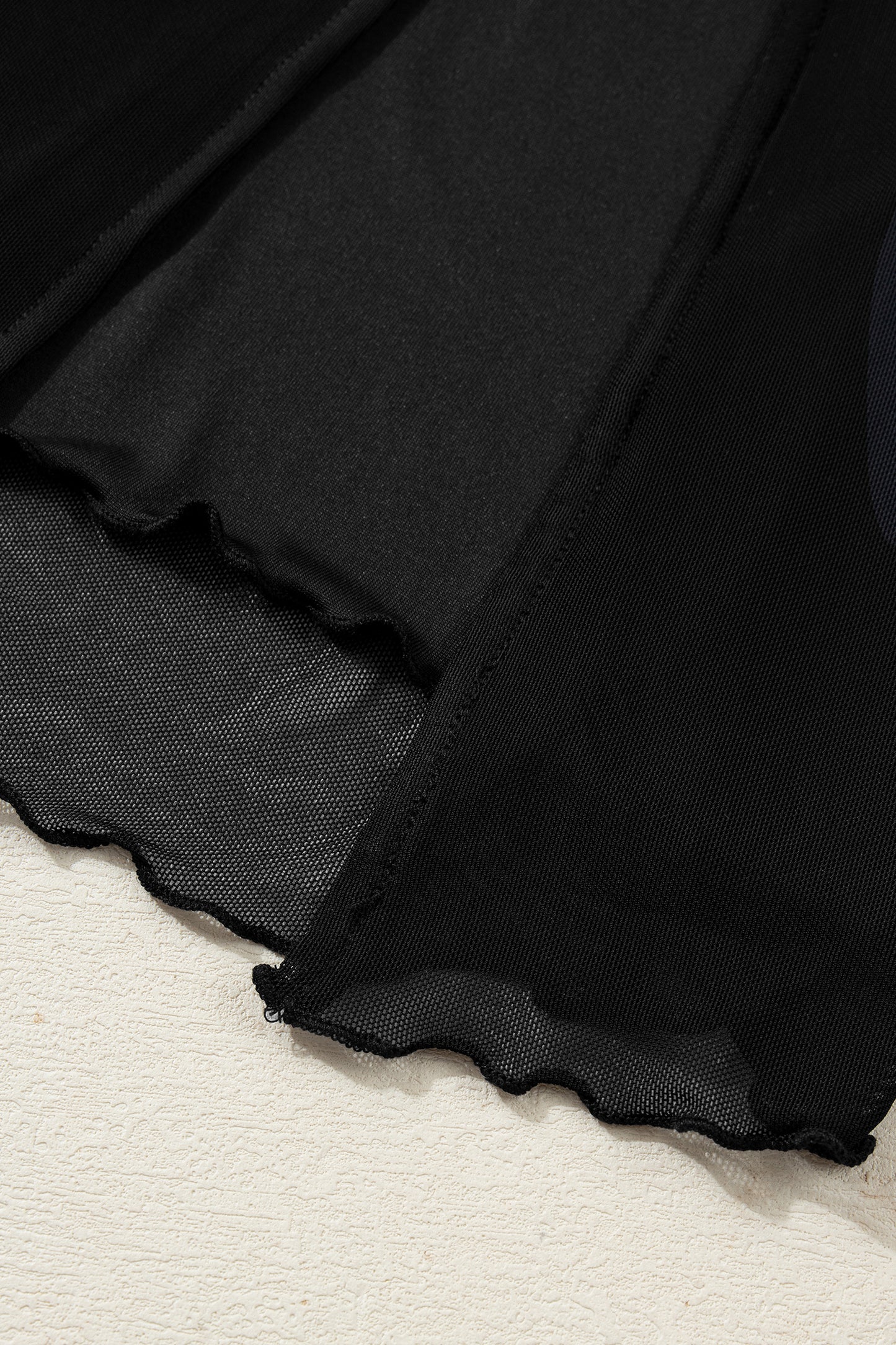 Black Sheer Mesh Long Sleeve Twisted Knot Side Slit Midi Dress