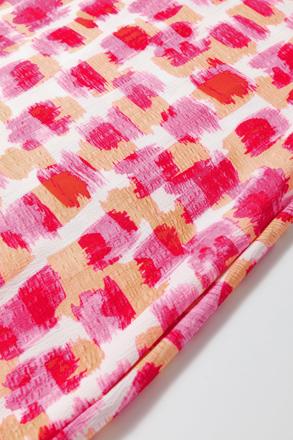Pink Abstract Print Frill Neck Sleeveless Mini Dress
