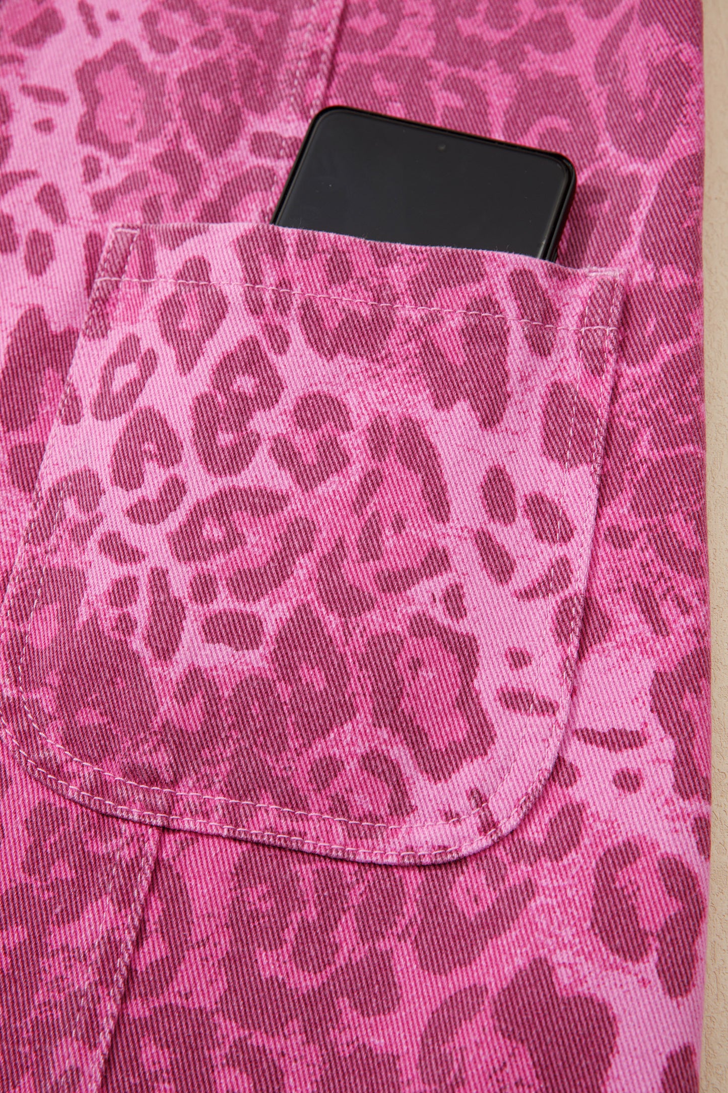 Pink Leopard Denim Buttoned Shift Sleeveless Dress