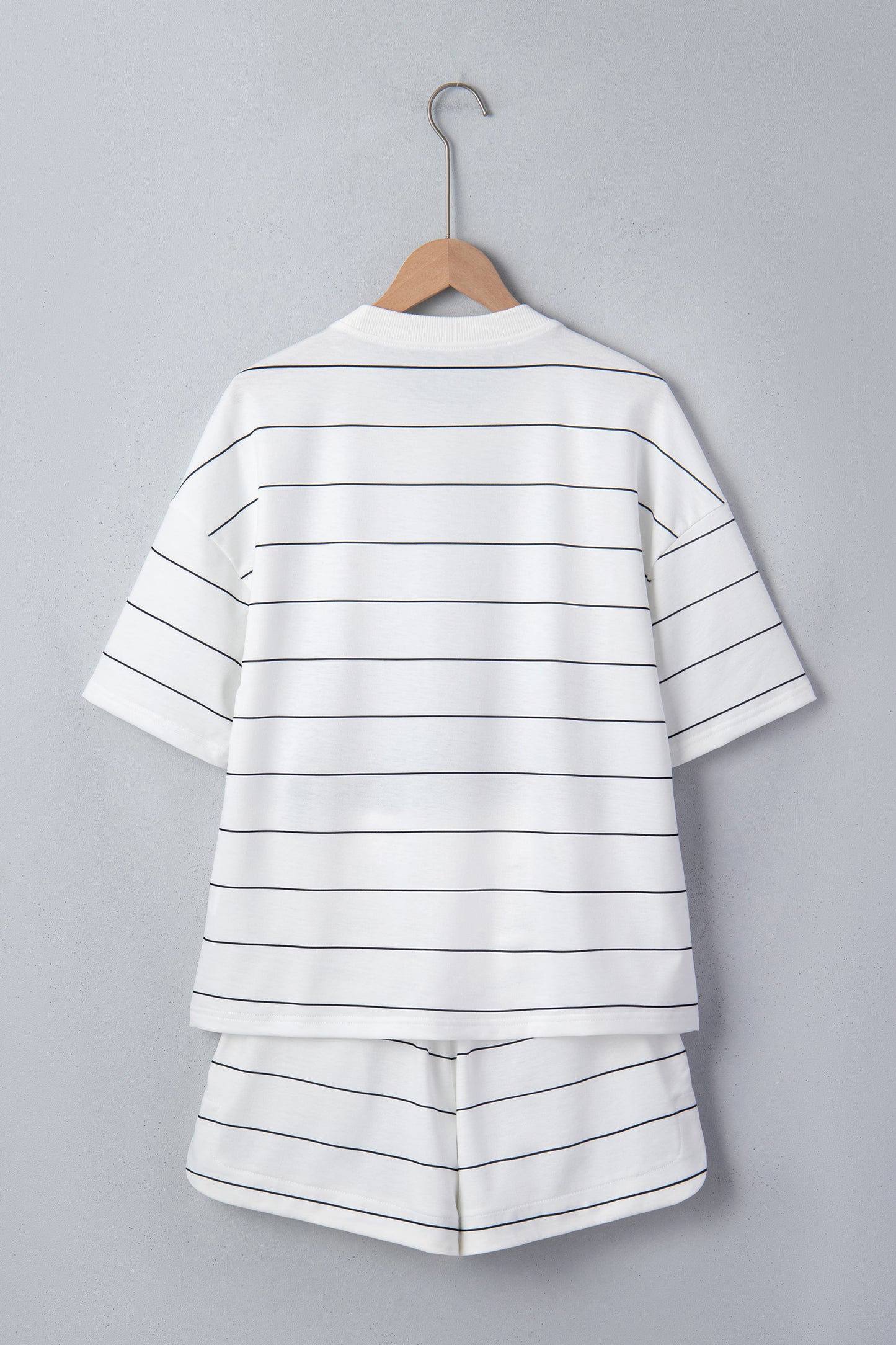 Black Stripe Half Sleeve Tee Drawstring Shorts 2pcs Set