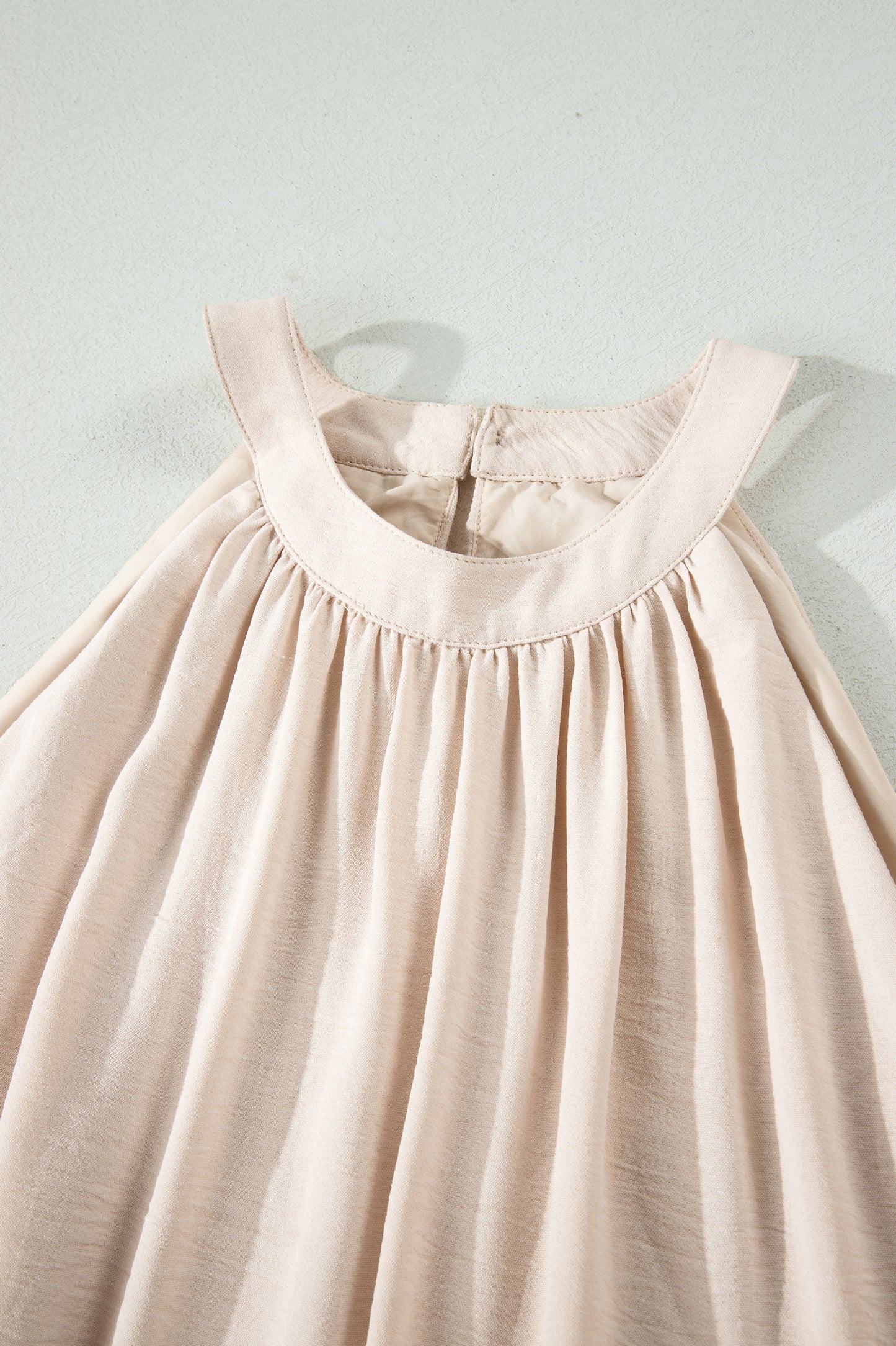 Beige Sheer Hollowed Floral Lace Hem Patchwork Loose Halter Summer Dress