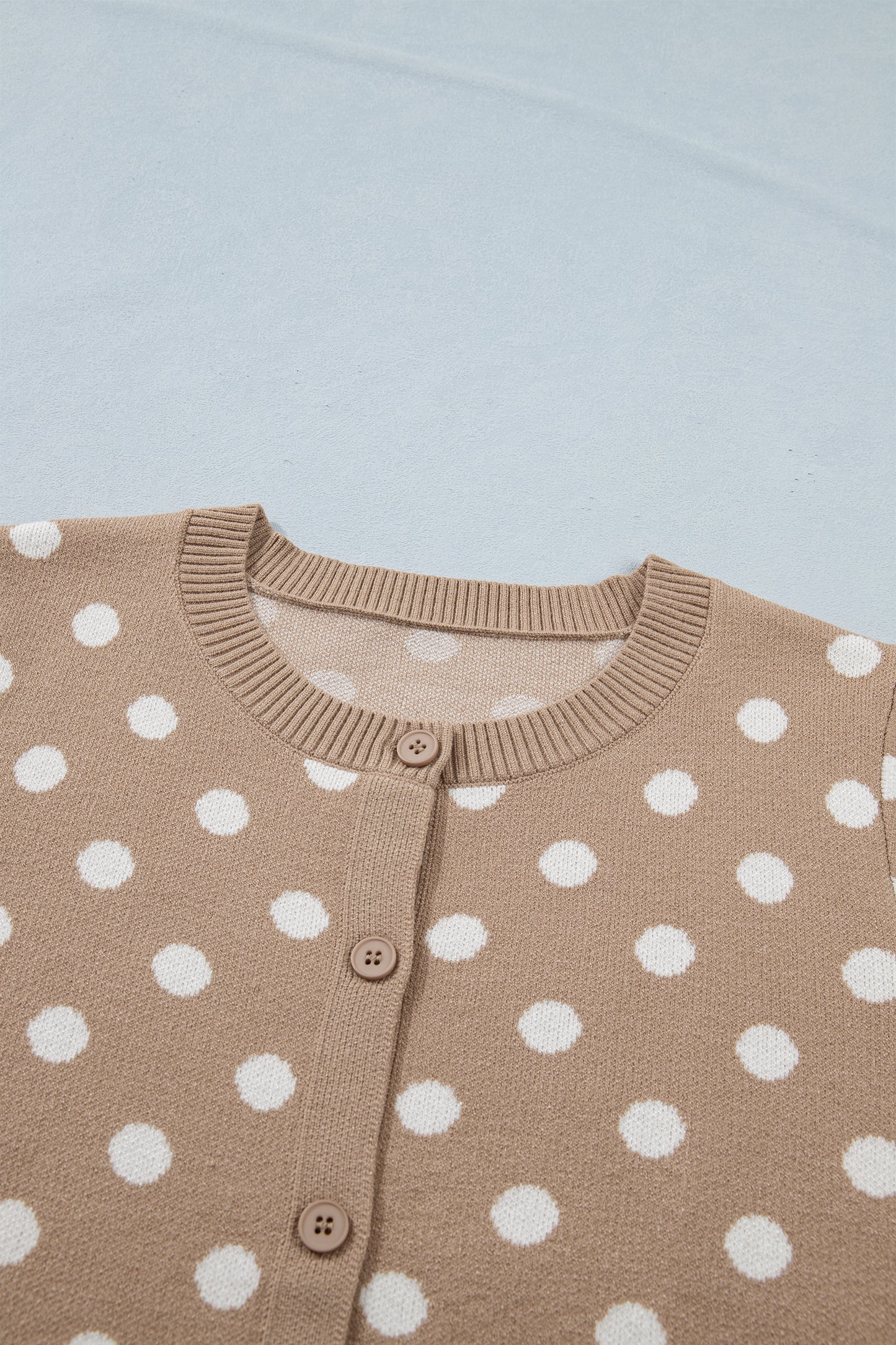 Dark Khaki Polka Dot Short Sleeve Button Down Sweater Cardigan