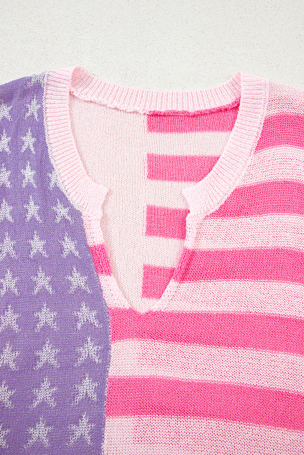 Pink Stripe USA Flag Notched Neckline Loose Knit Vest
